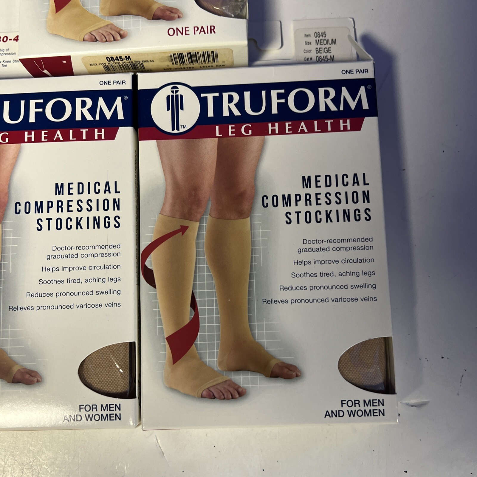 3 Pairs Truform Stockings Knee High Open Toe: 30-40 mmHg M BEIGE (0845-M) Lot