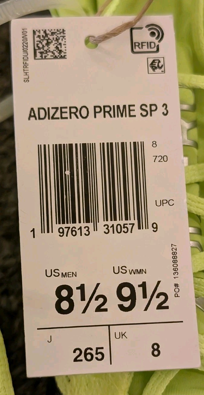 Adidas Adizero Prime SP 3 Strung Lucid Lemon Track Spikes (8.5) IH5800