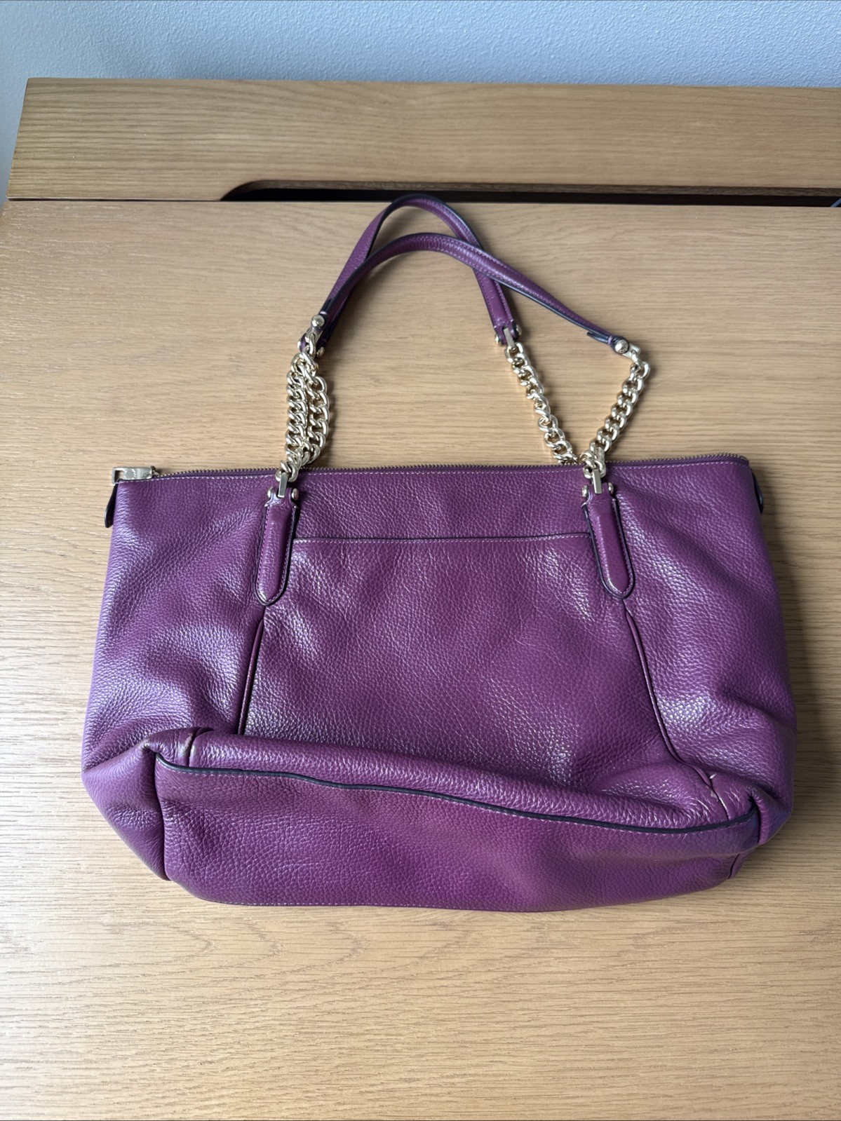 Coach Pebbled Leather Ava Chain Tote Dark Berry with Gold Hardware Style F87775