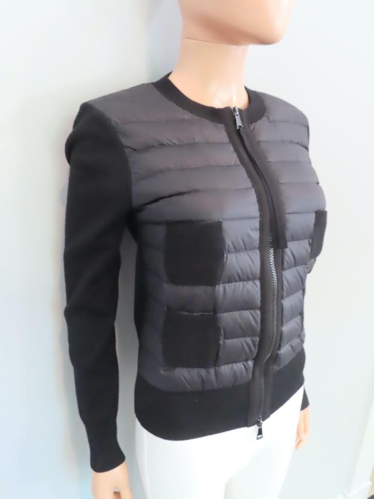 Moncler Black Cardigan Tricot Thin Down Puffer Jacket Size XS