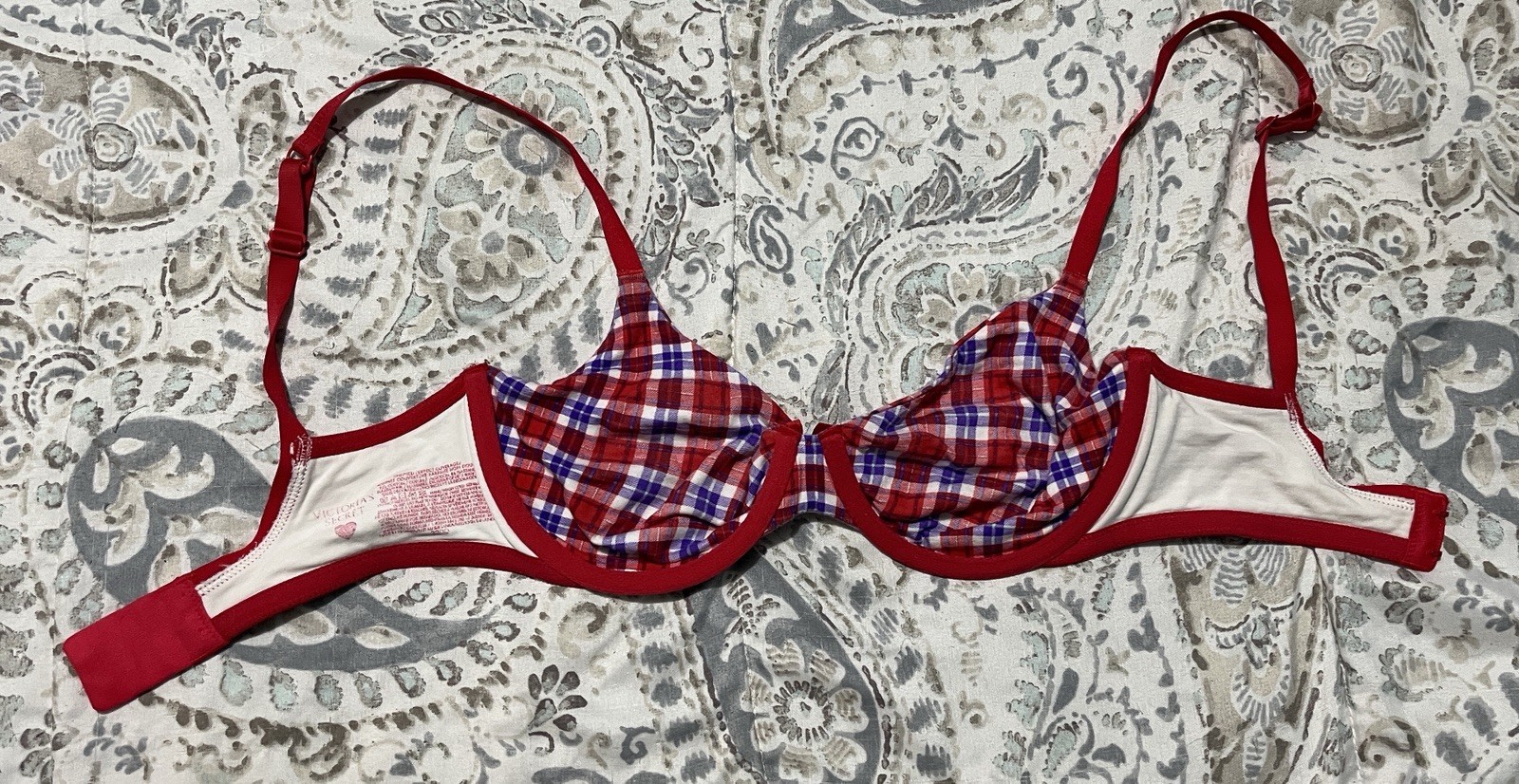 Victorias Secret 32DD Red White Blue Plaid Underwire Bra Adjustable Straps