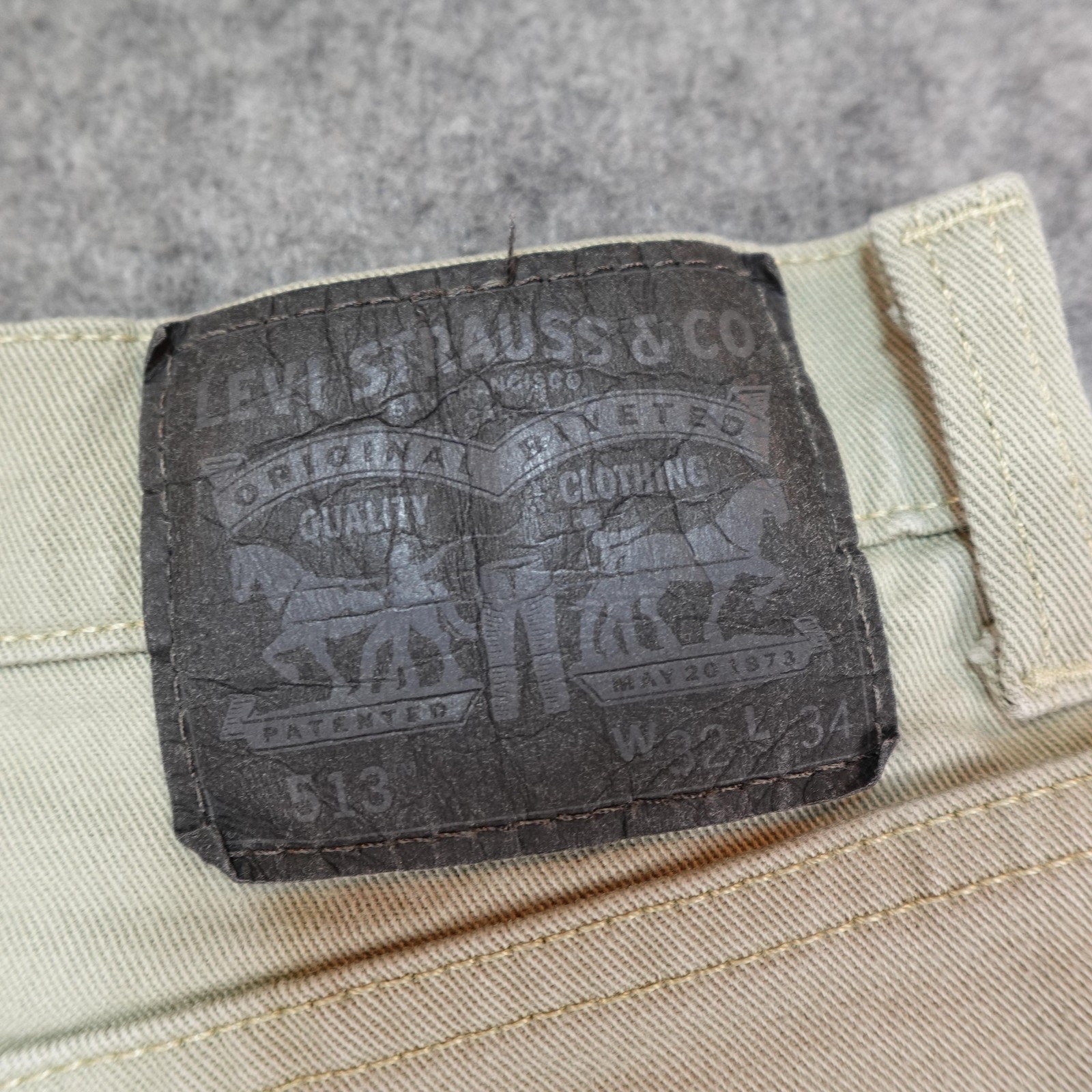 Levis 513 Jeans Mens 32×32 Khaki Slim Straight Stretch Chino Pants Light Wash 32