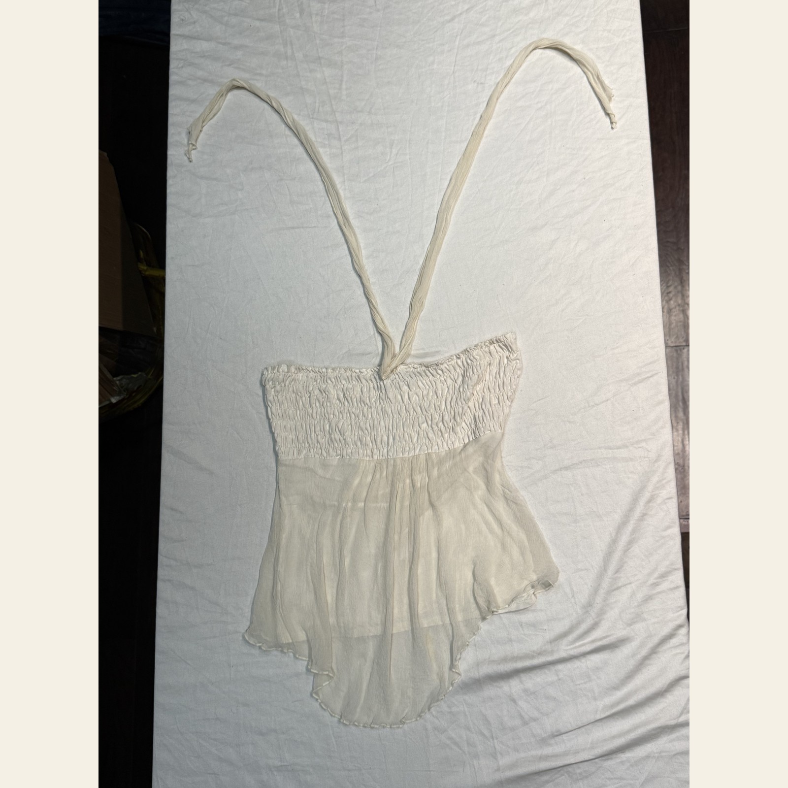 Morgan De Toi Ivory Gauze Smocked Strapless Halter Top Y2K France XS S