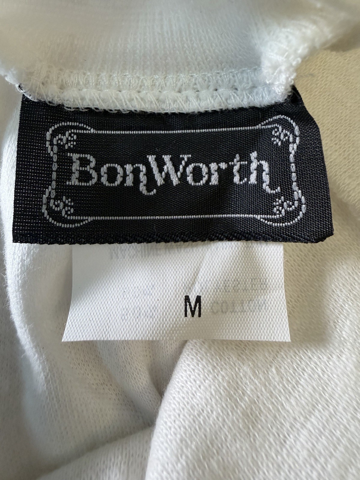 Vtg BonWorth Top Sz Medium White Tan Colorblock Mock Neck USA Made Retro 80s 90s