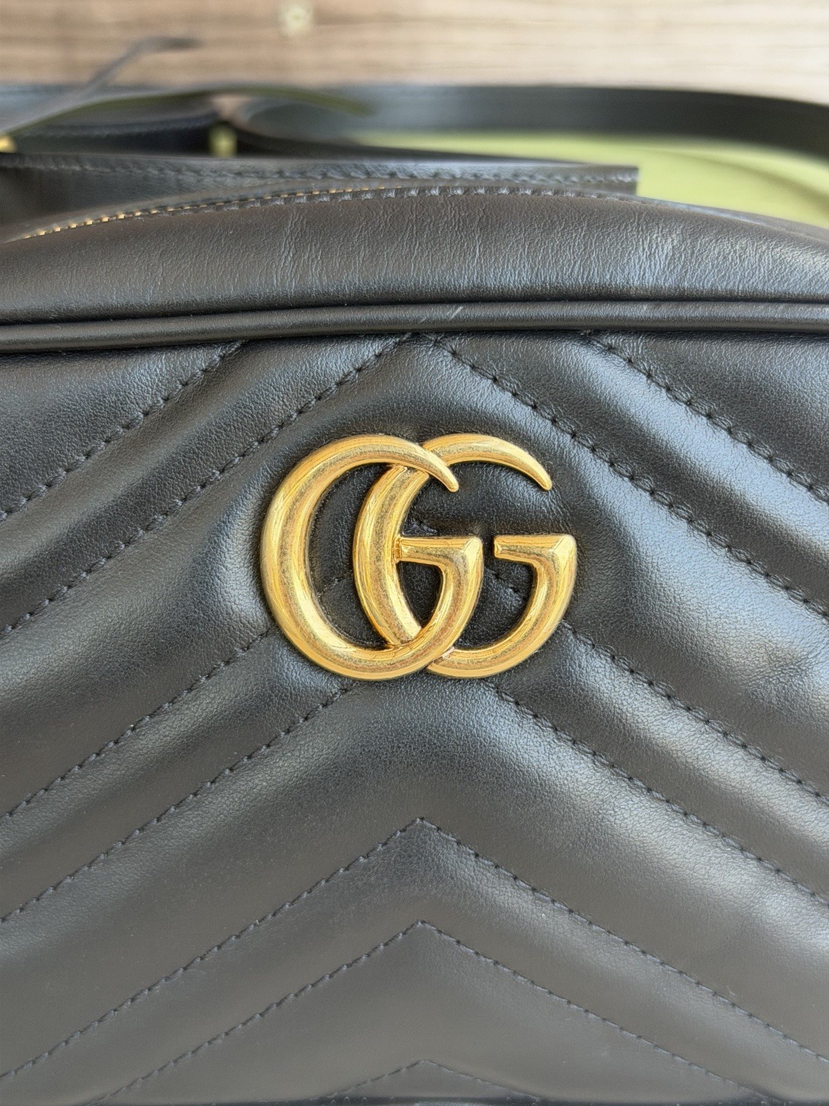 Gucci Calfskin Matelasse Mini GG Marmont Chain Shoulder Bag Black