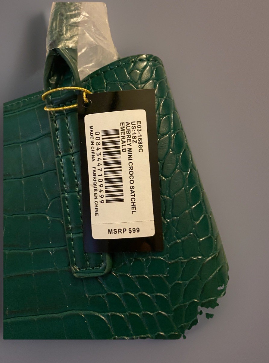 NWT Bebe Green Croco Satchel Top Handle Zip & Magnetic Detachable Strap