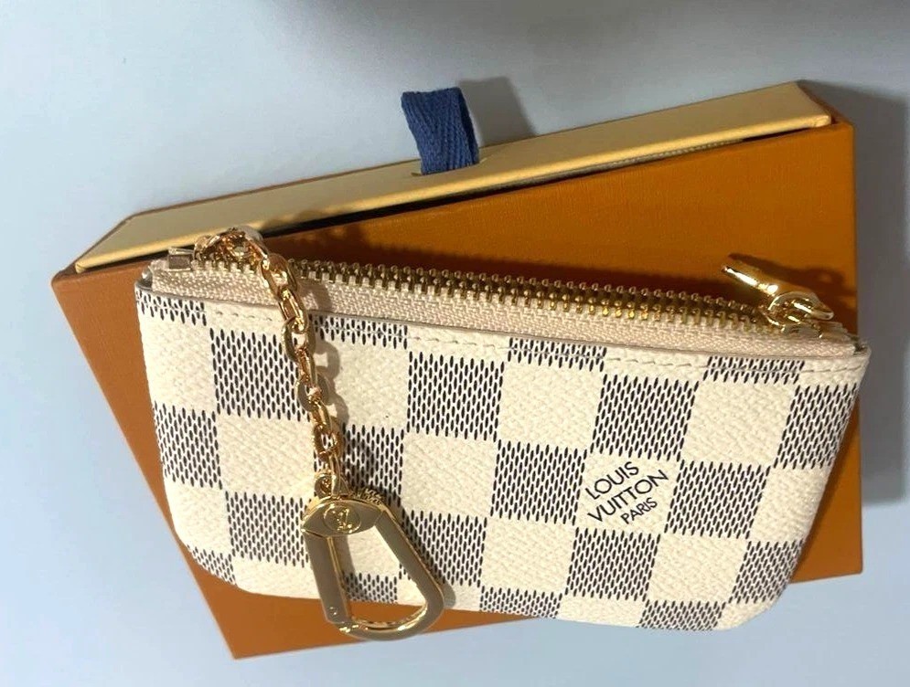 LOUIS VUITTON Azure Damier Ebene Coin Purse Key Pochette Cles with Box
