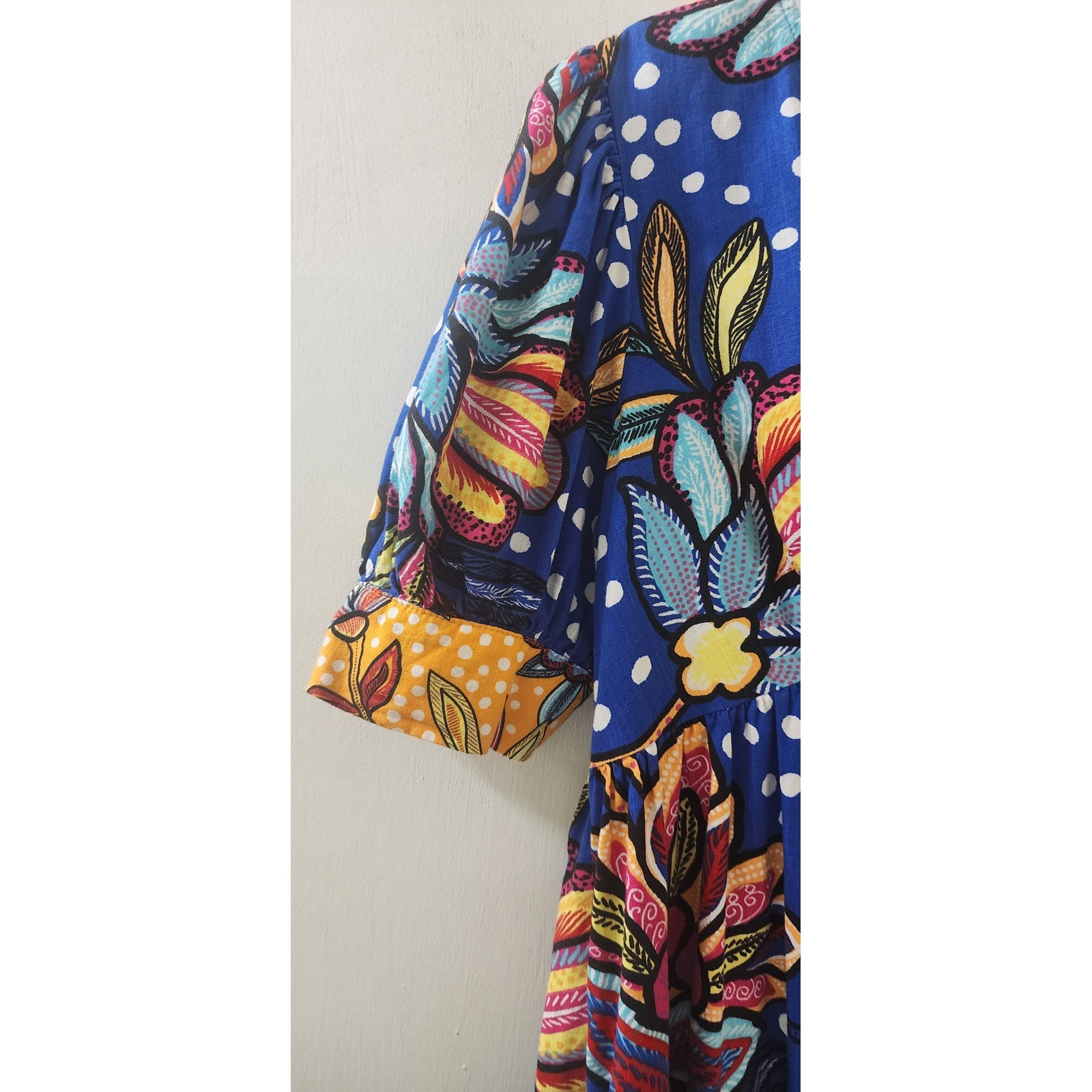 Tabitha Brown for Target Floral Polka Dot Maxi Dress Blue Size 4 V-Neck Pockets