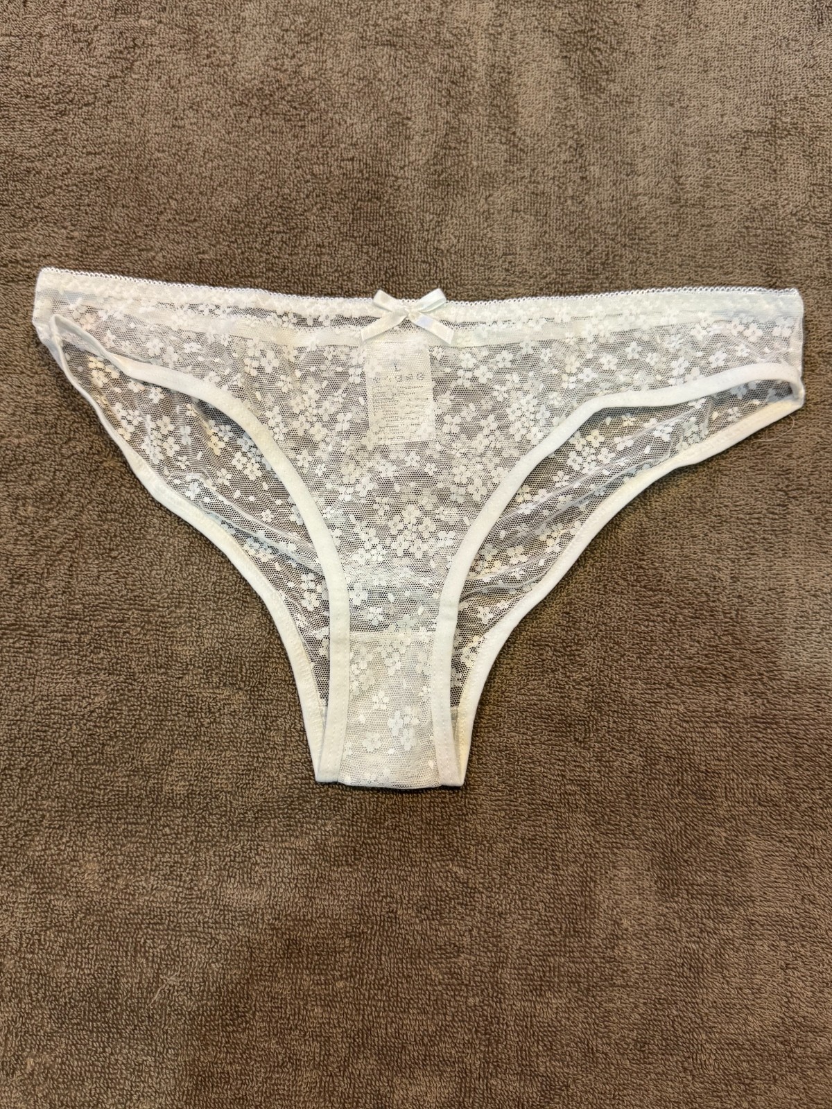Women Floral Lace Brief with Bow Panty Size L White
