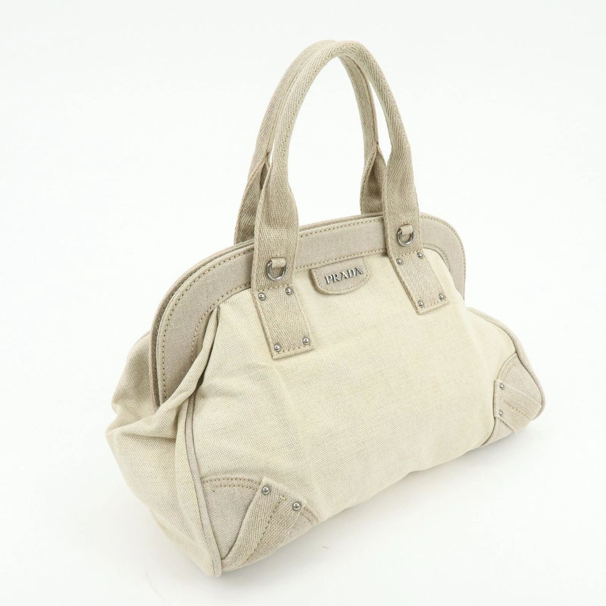 PRADA Mistolino Boston Bag Hand Bag Natural BN1886 Authentic Used
