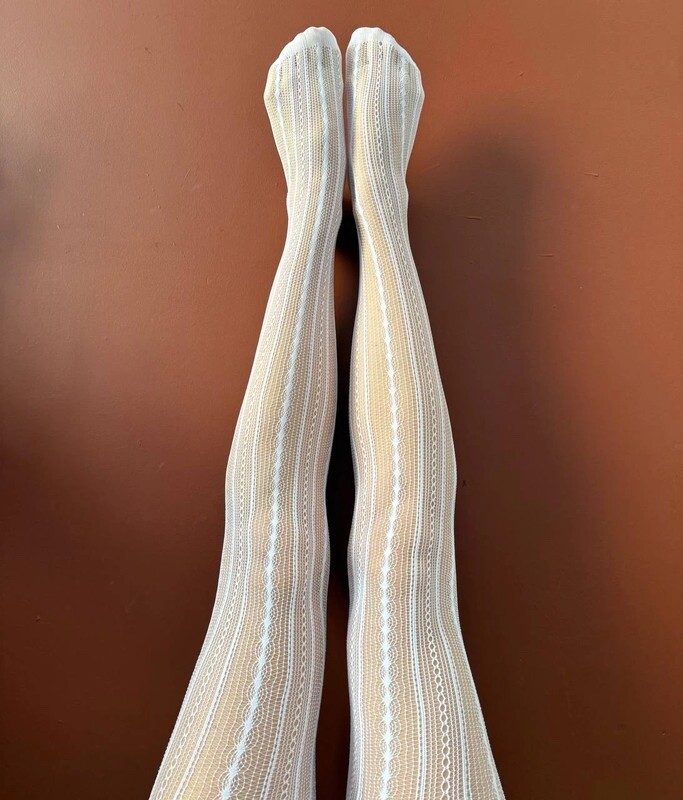 Trend White Lace Knitted Fabric Fishnet Sheer Mesh Tights Summer Spring Style A