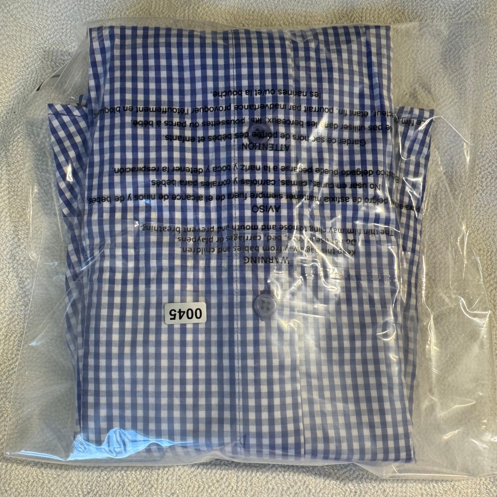 New York & Company Blue White Gingham 7th Avenue Stretch Shirt Womens Small S