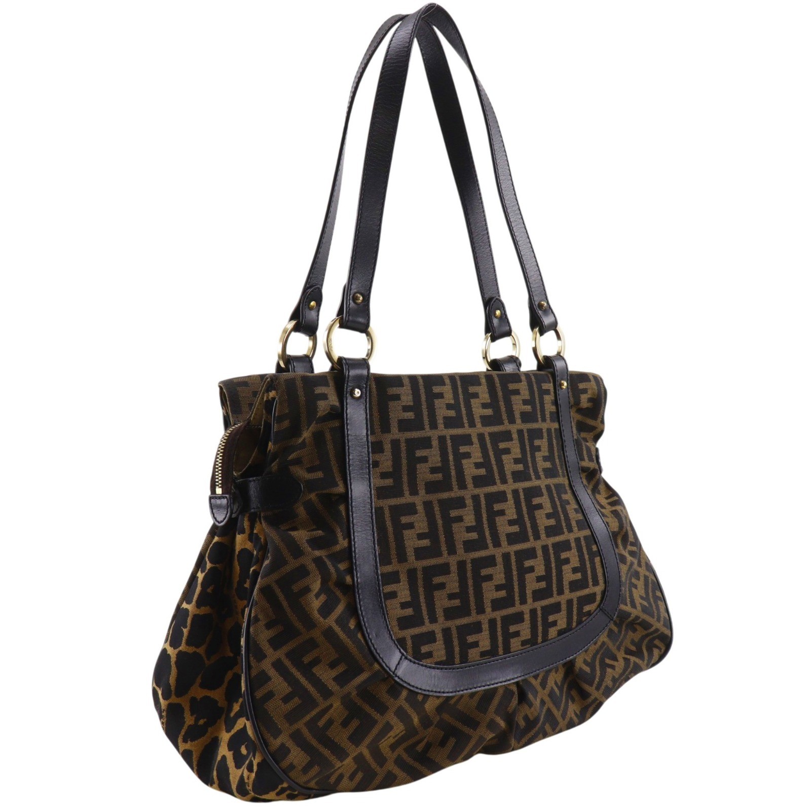 FENDI zucca leopard Tote Bag 8BH629 Brown Nylon canvas Leopard Women