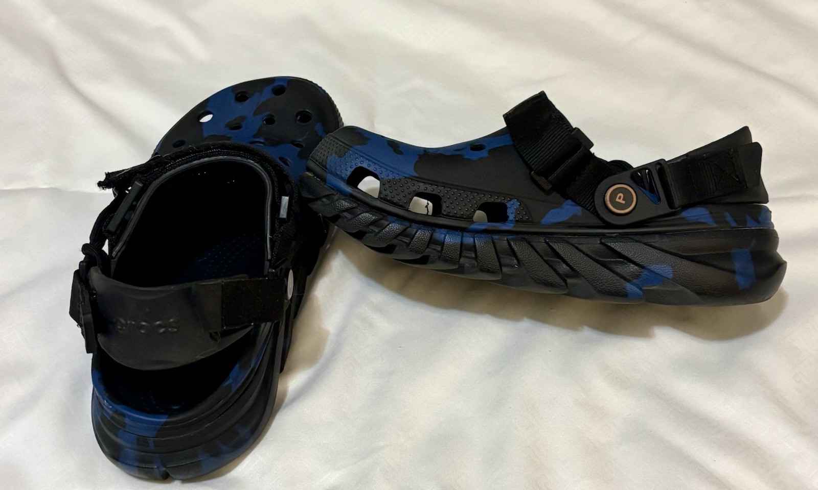 Crocs Duet Max Clog Post Malone Blue Camo sz M5 W7 EUC