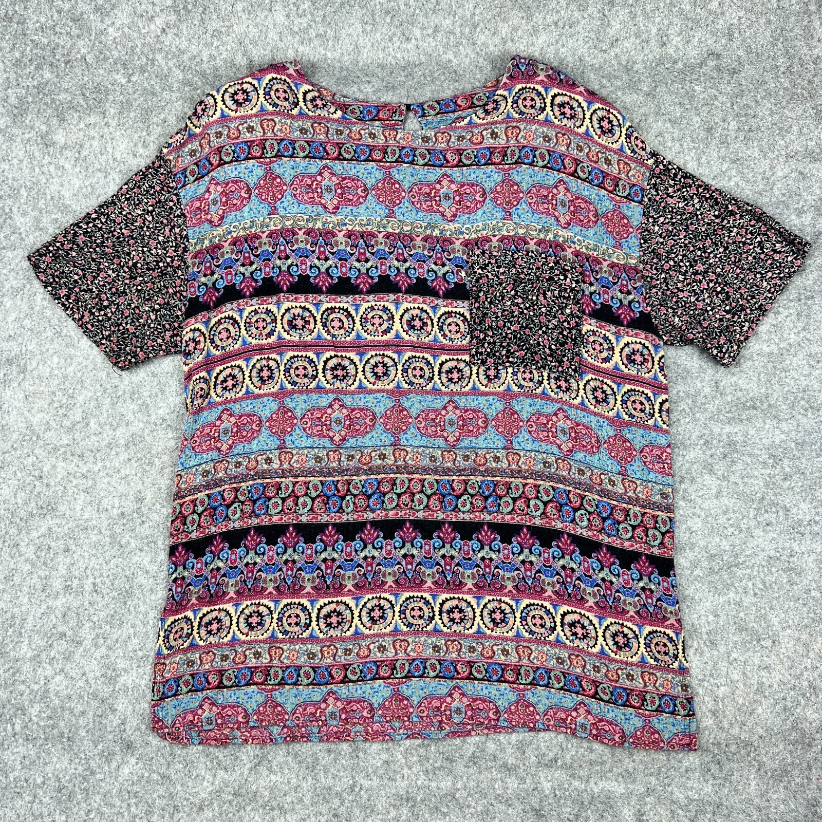 VTG Norton Mcnaughton Shirt Womens Large 14 Aztec Short Sleeve Boho Pocket Tee