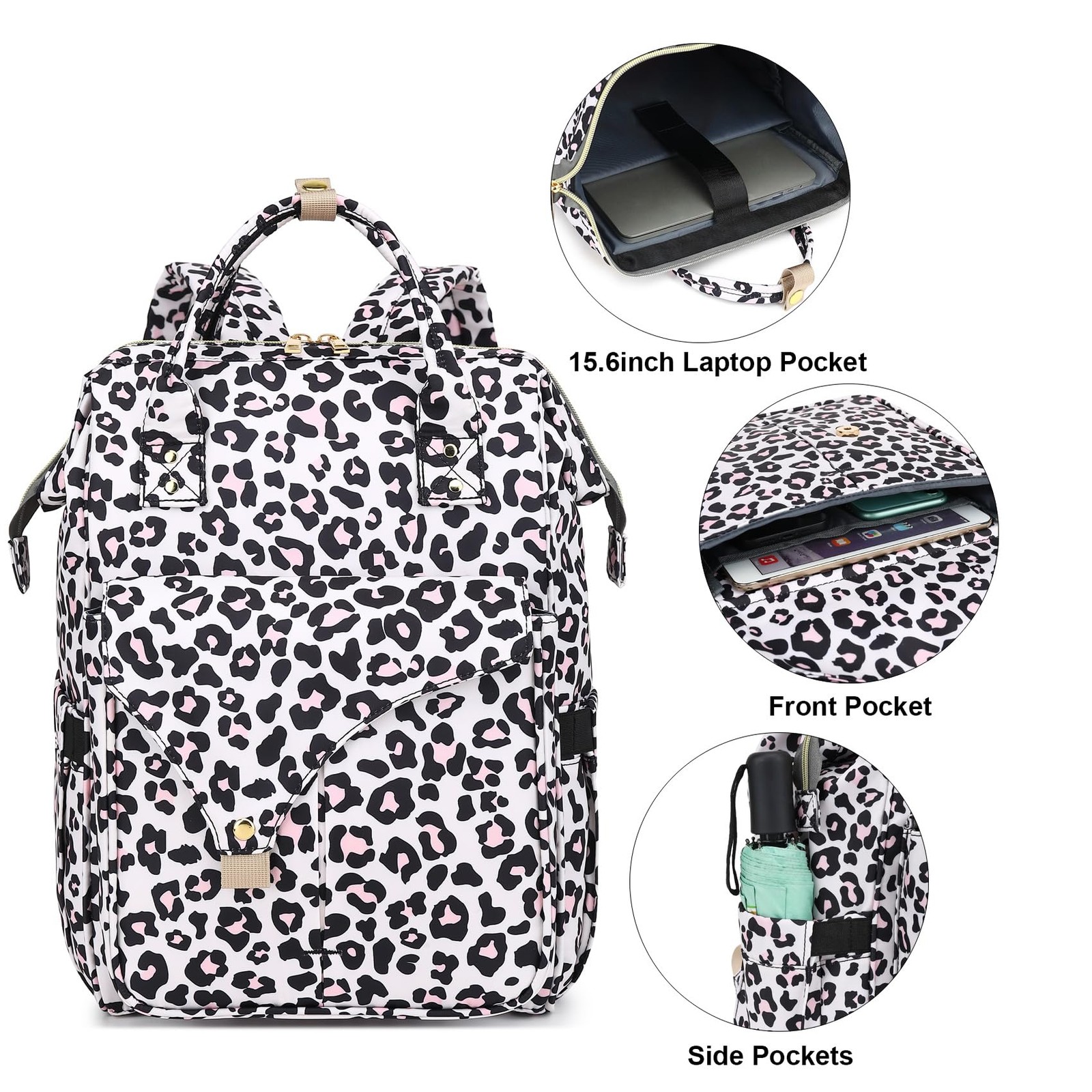 Leopard Laptop Backpack College School Nurse Travel Casual Fits 15.6 Inch Book