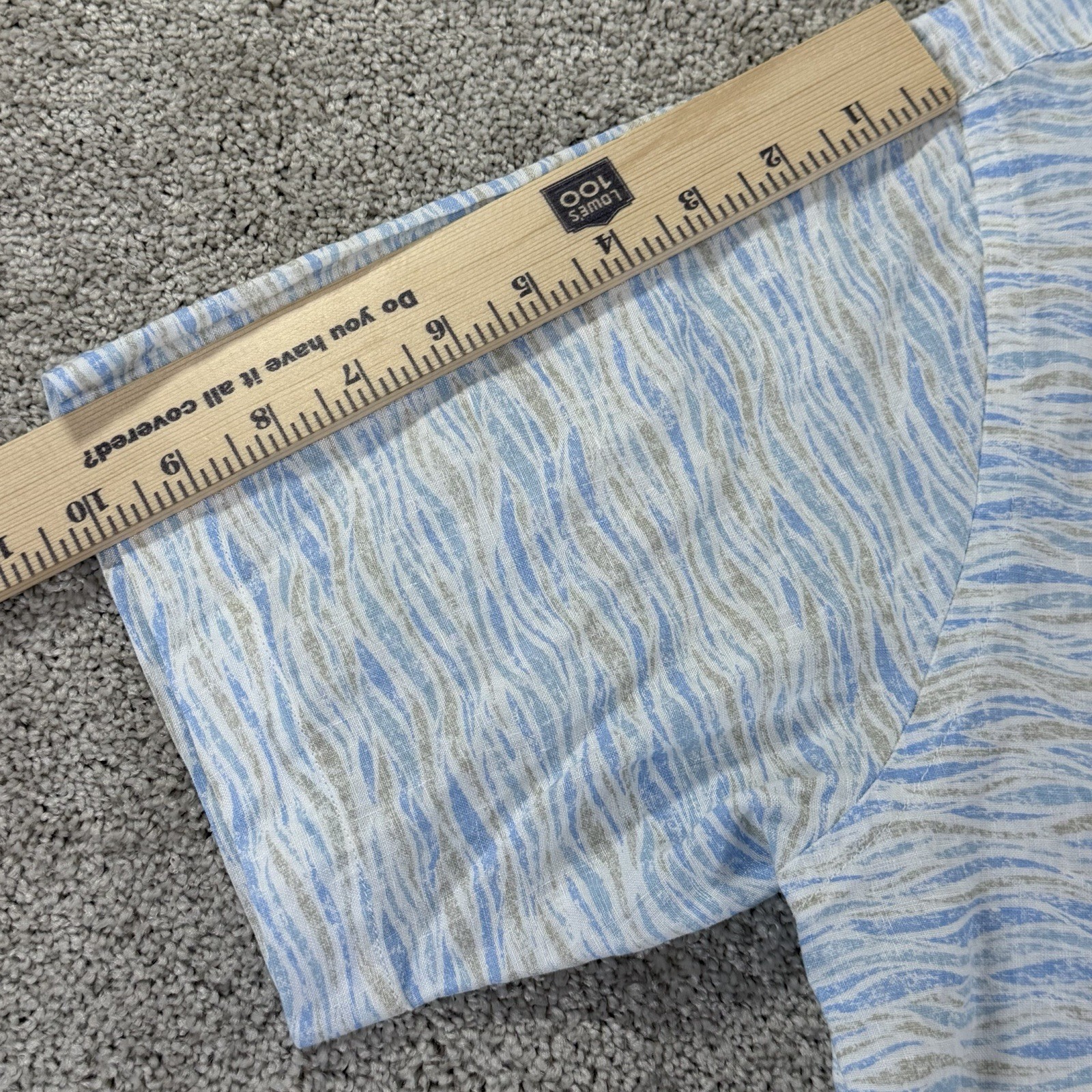Peter Millar Linen Shirt Mens Large Blue Tan Wave Print Button Front Casual