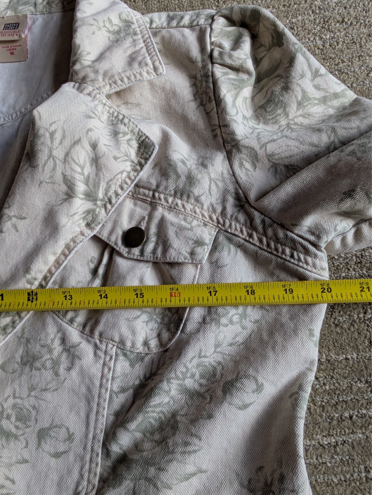 Faded Glory Women 16 Floral Denim Blazer Jacket Sage Green Vintage style