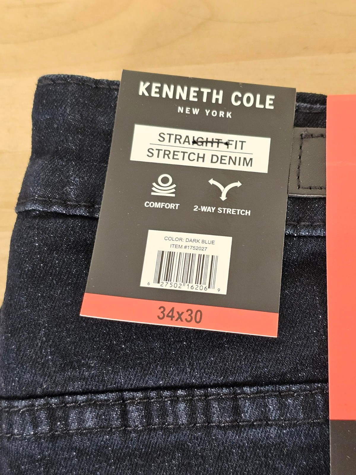 34×30 – DARK BLUE – Kenneth Cole Men’s Straight Fit Stretch Denim Jeans