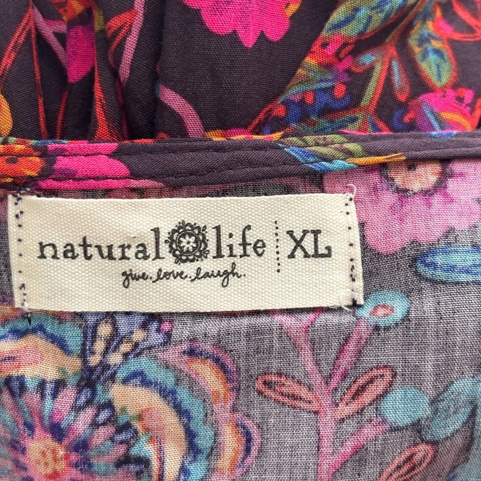 Natural Life Charlotte Midi Dress Boho Lagenlook Flowy Folk Circles XL P292