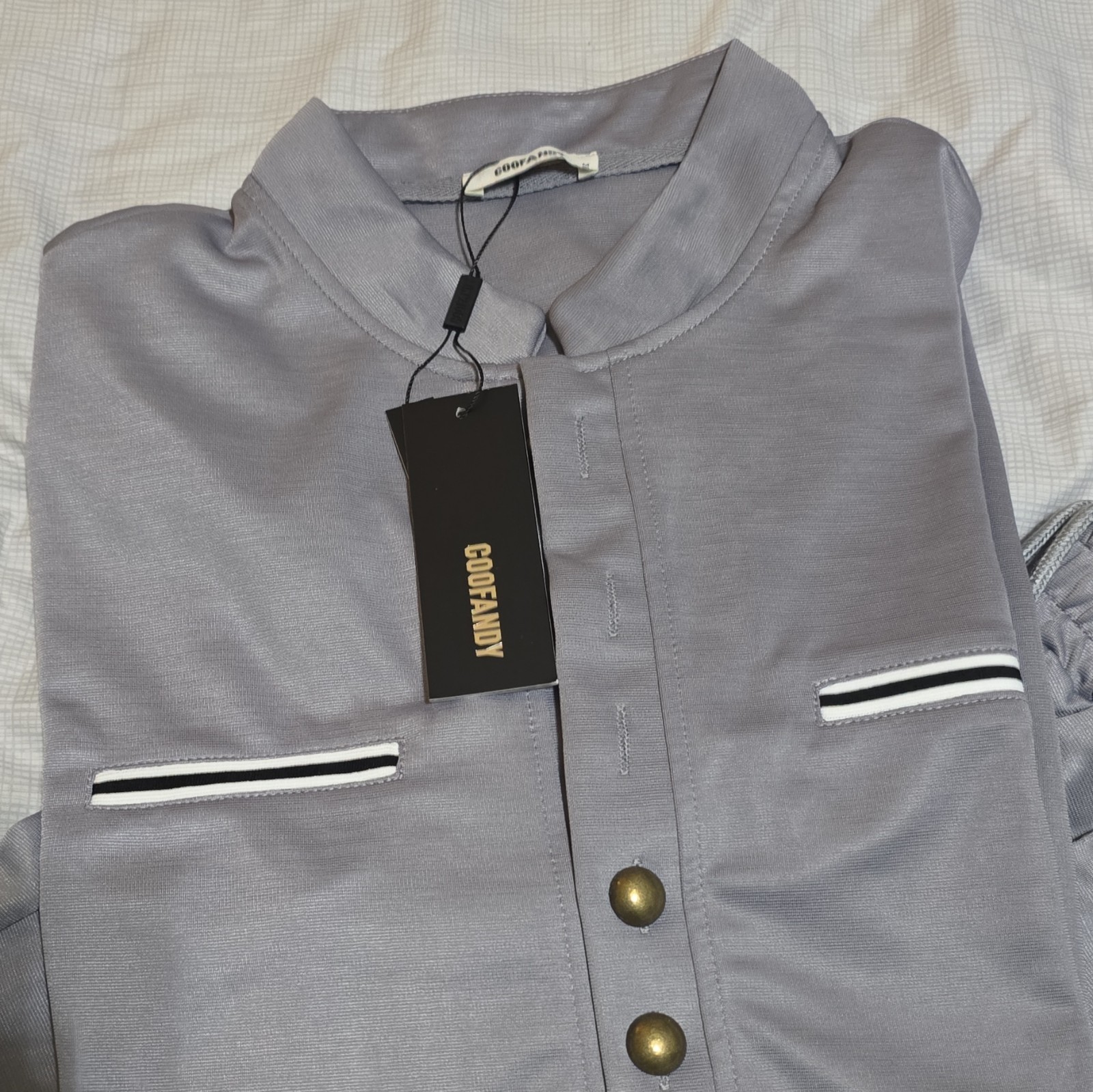 COOFANDY Men’s Gray Kurta Pajama Set, Satin Polyester, Long Sleeve, Size M