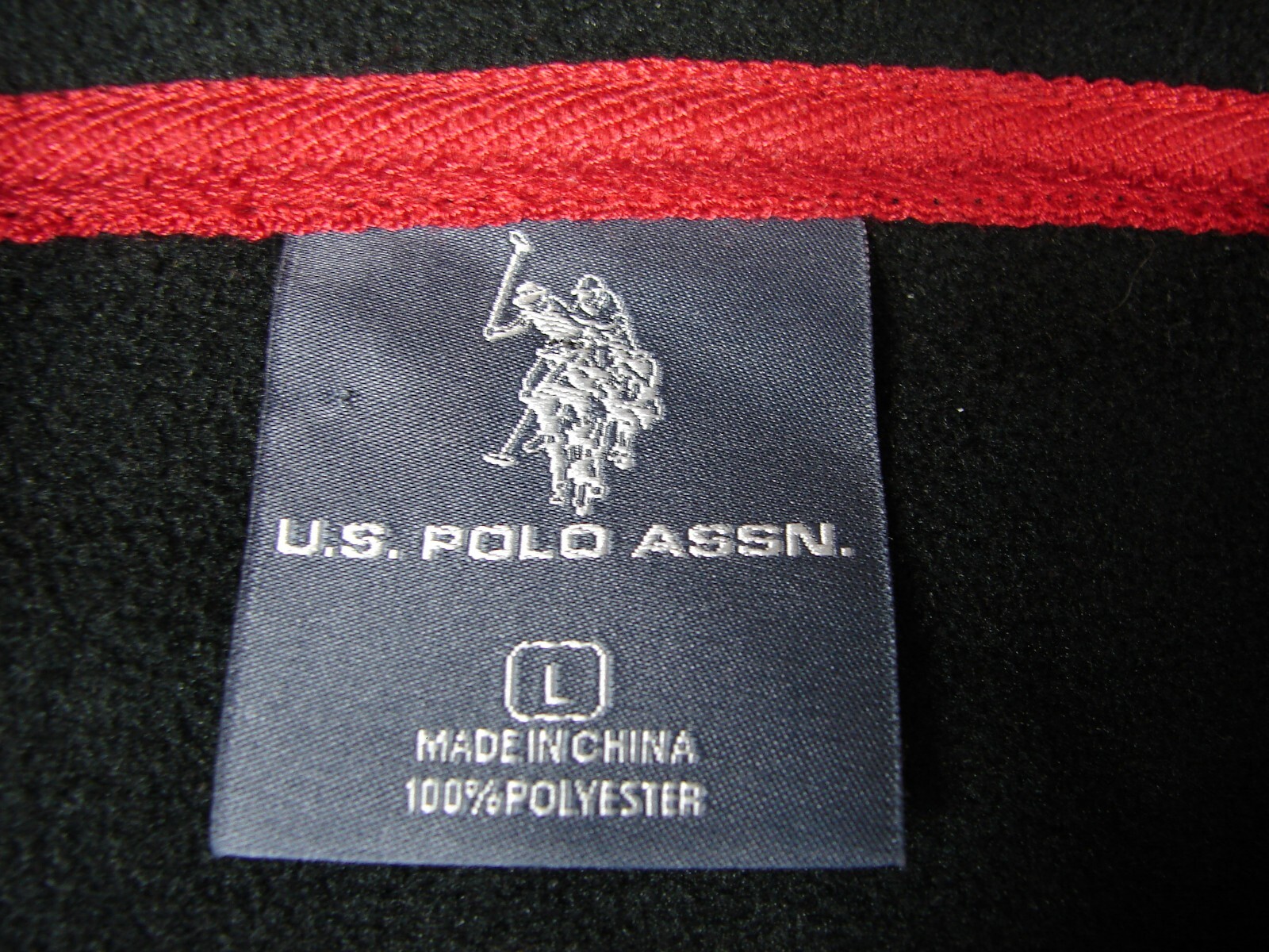 US Polo Association USPA Men’s Full Zip Fleece Jacket-Black w Red Logo Men Sz Lg