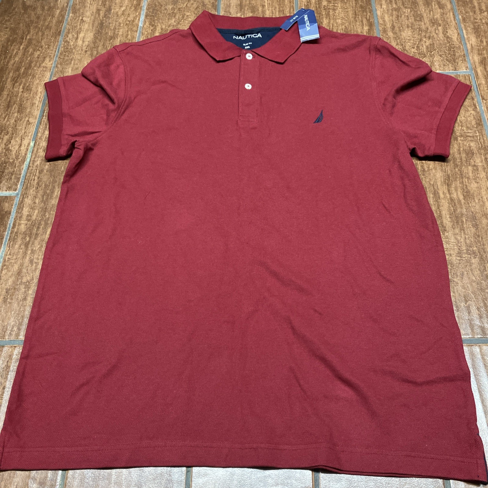 NWT Nautica Mens Slim Fit Solid Soft Interlock Knit Short Sleeve Deck Polo Shirt