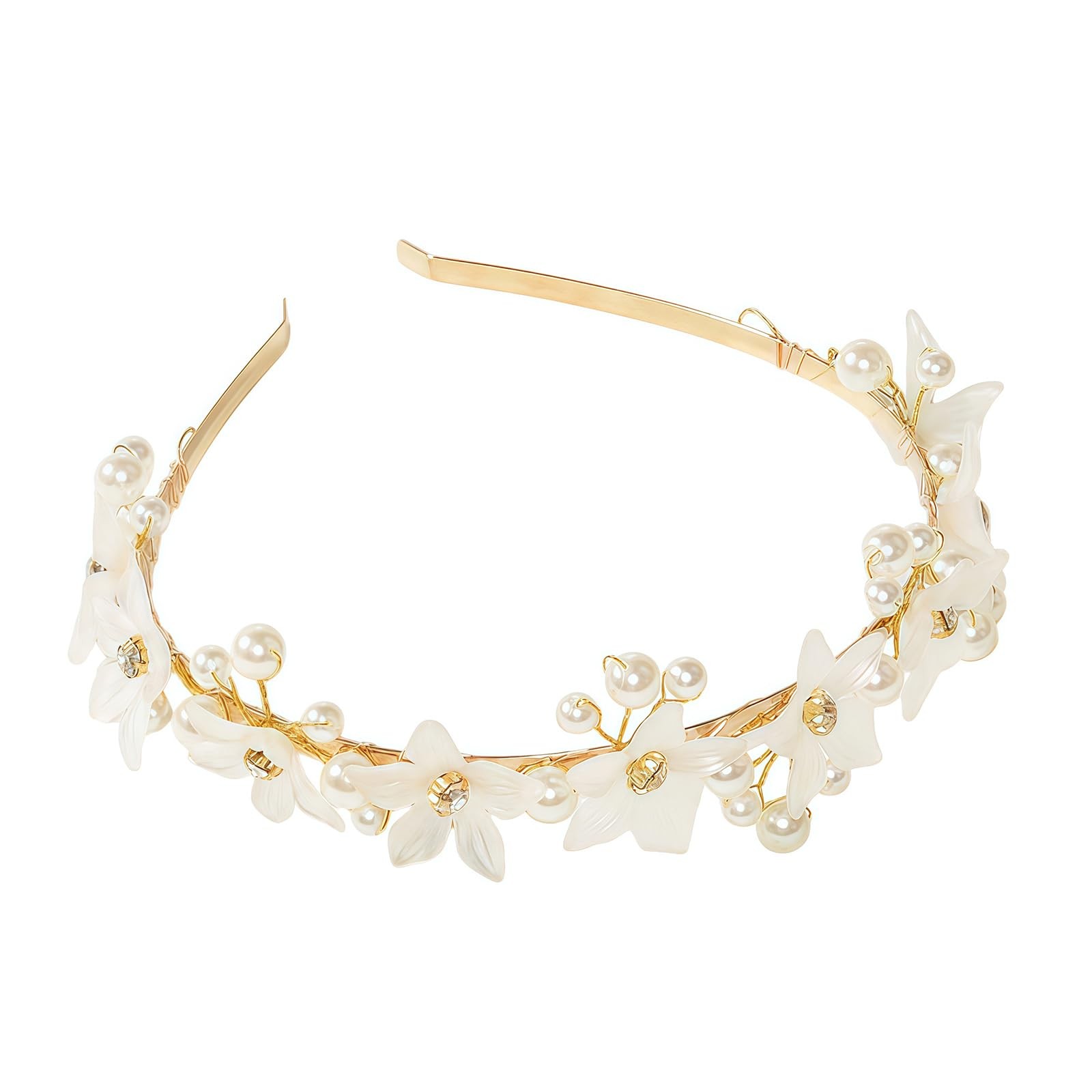 1 Piece 14cm Gold Pearl Flower Headband, Rhinestone Decor Floral Hair Hoop, E…