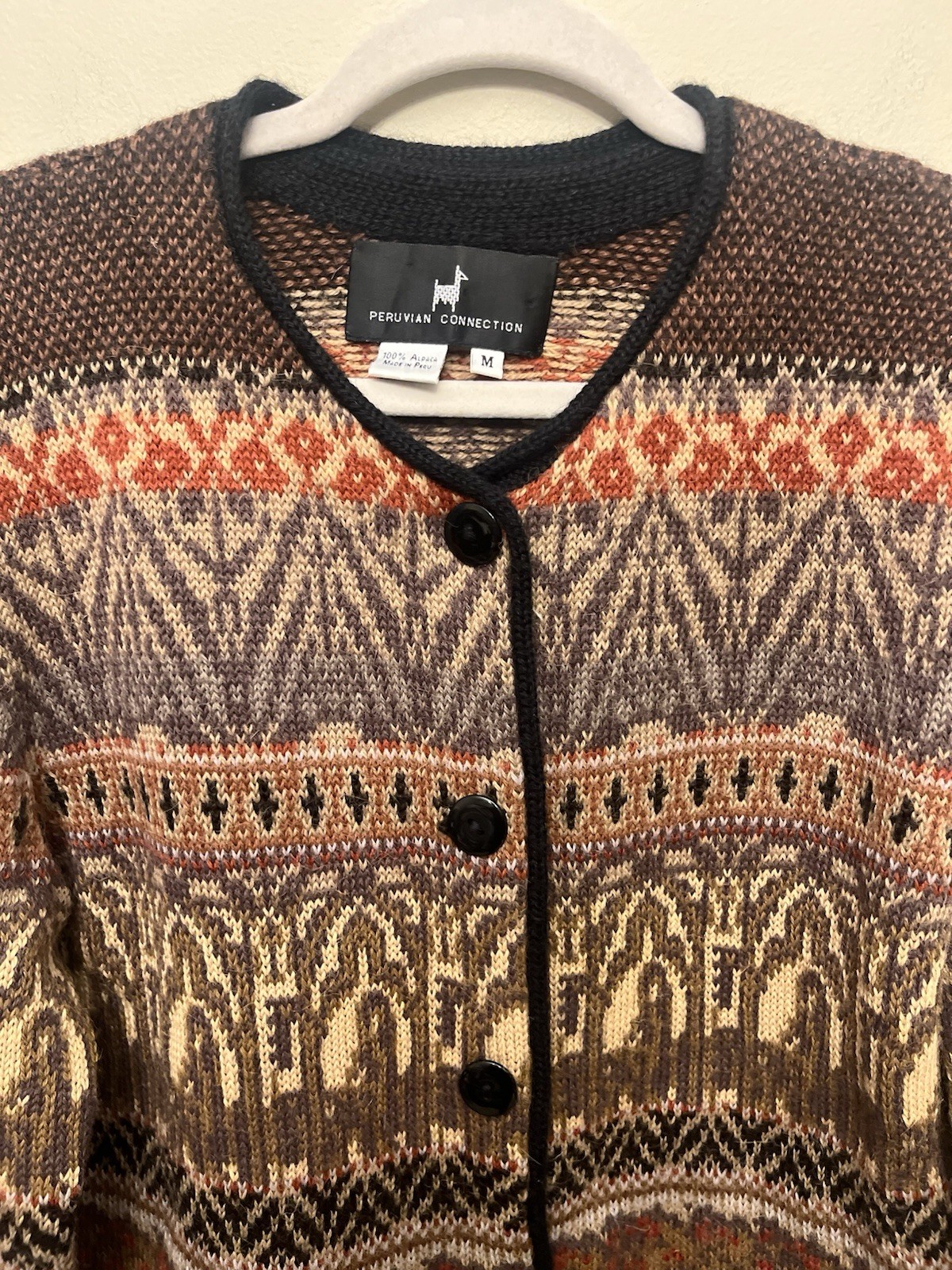 Peruvian Connection 100% Alpaca Wool Art-Knit Trellis Cardigan Women’s Medium