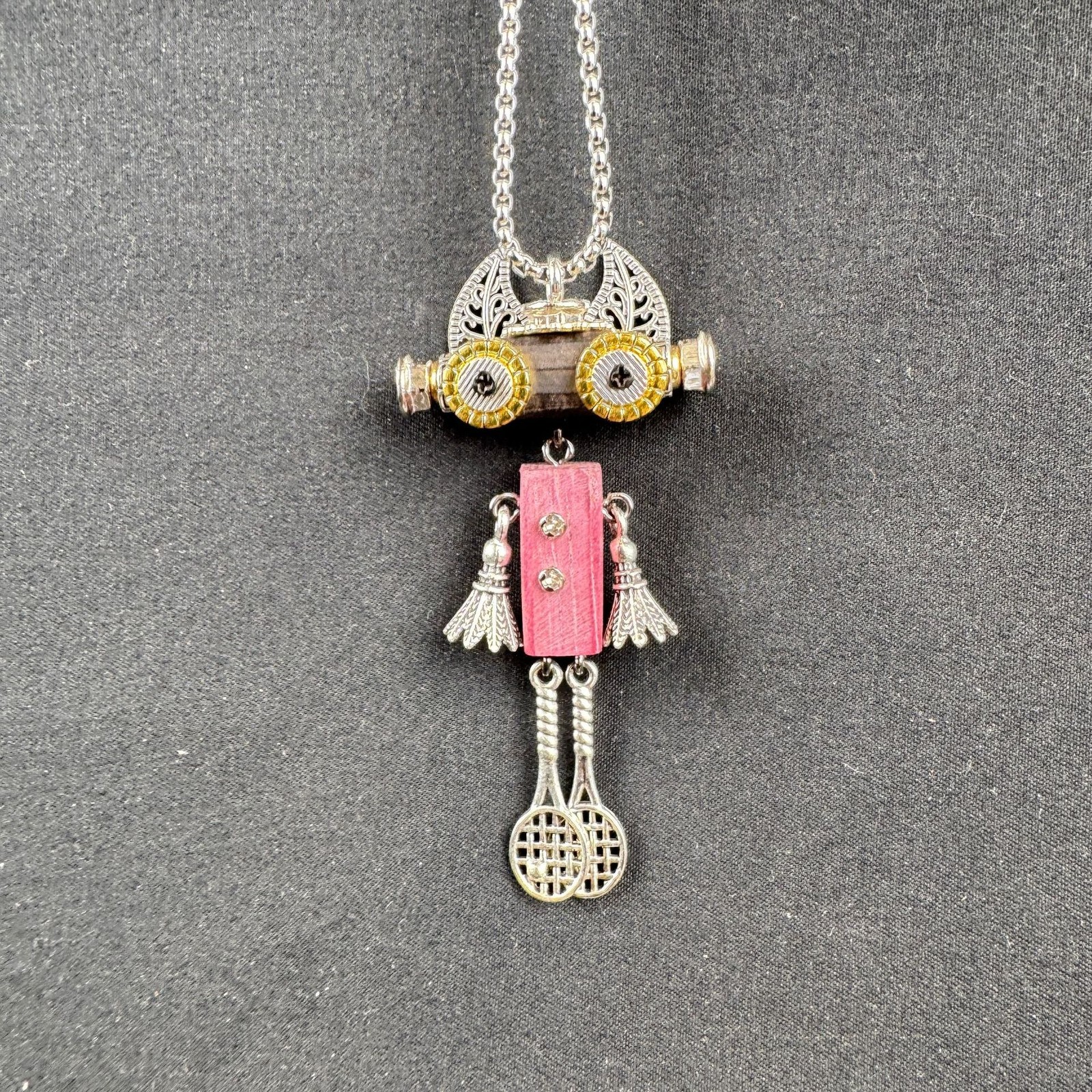 Cute Weird Punk Wooden&Alloy Robot Keychain – Steampunk Handmade Key Ring Charms