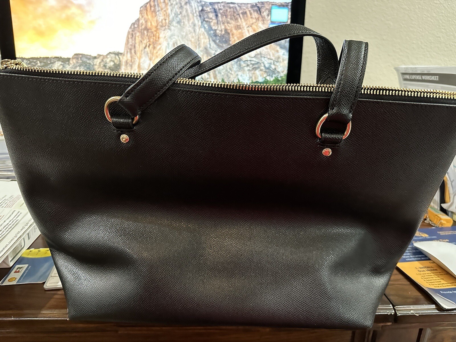 Coach (F79608) Signature Black Leather Gallery Tote Shoulder Handbag NWT $350