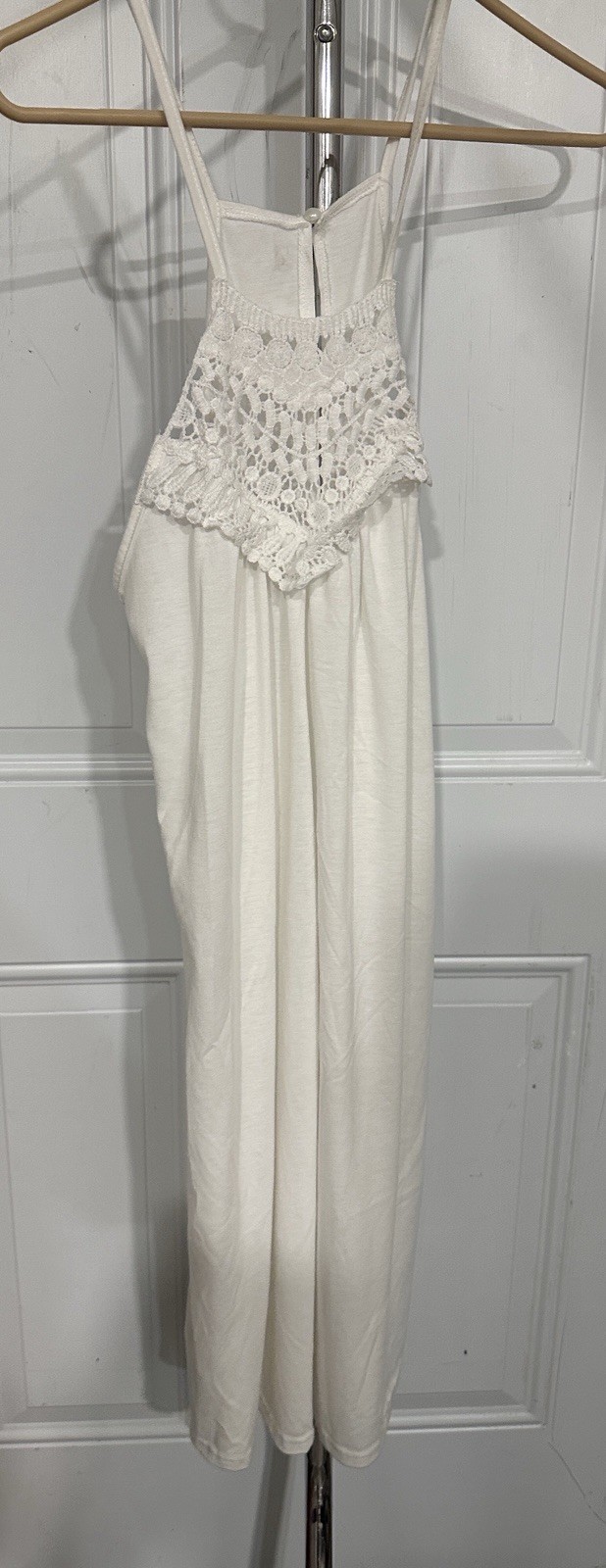 White Boho Maxi Dress Crochet Lace Halter Beach Summer Dress S M