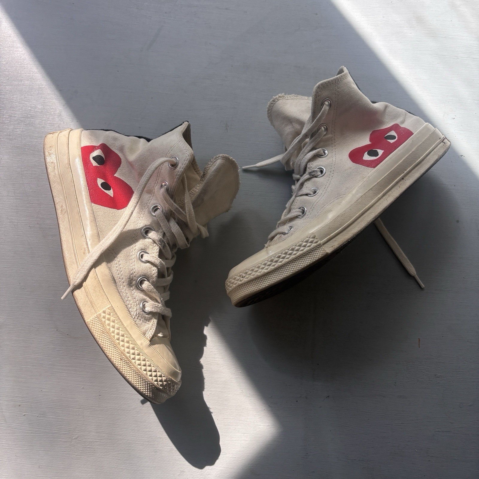 Converse Chuck Taylor All Star High Top Canvas Sneakers Beige/Red Heart Lace-Up