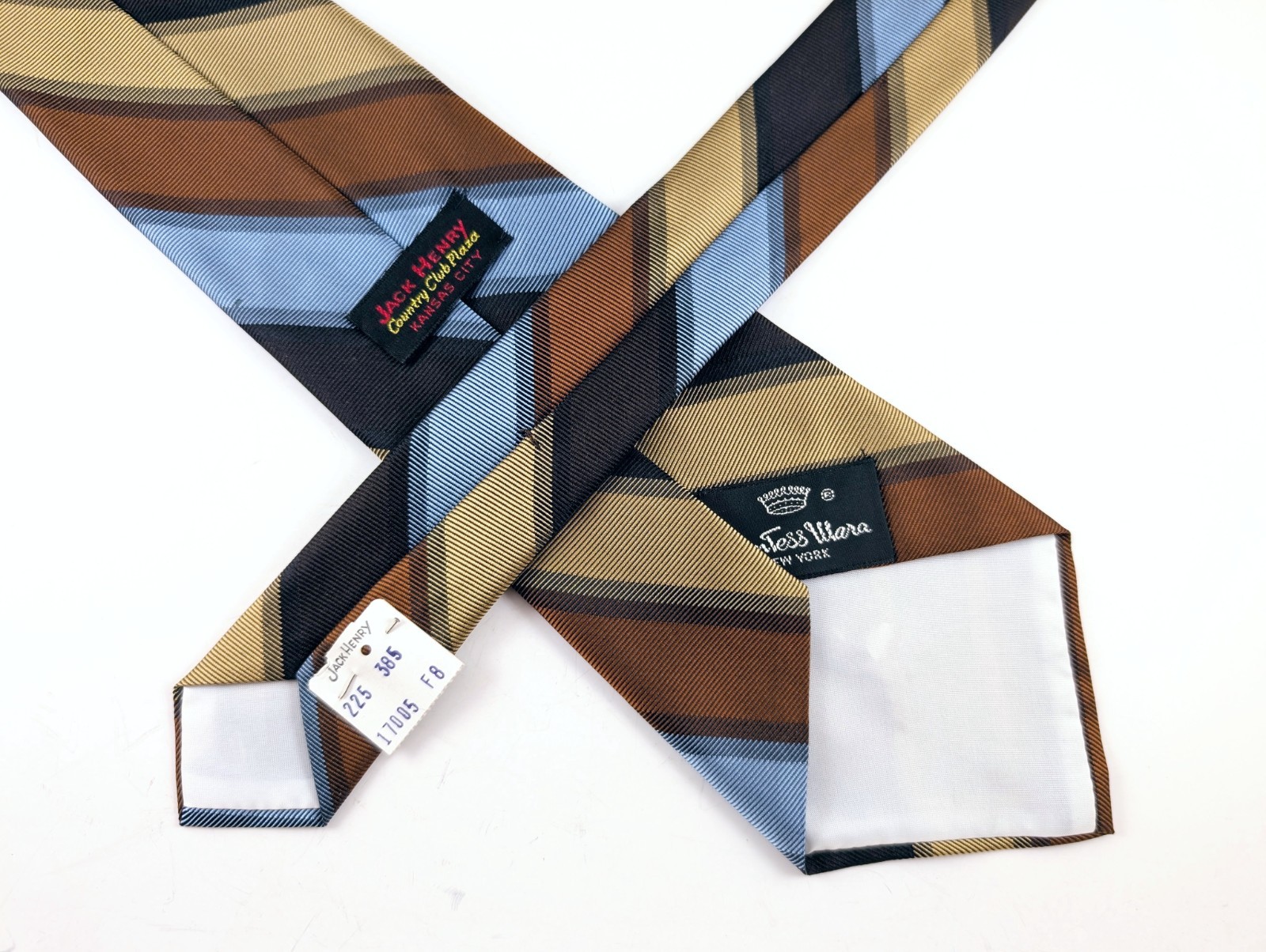 1970s COUNTESS MARA Necktie for Jack Henry Kansas City Vintage Blue Brown Stripe
