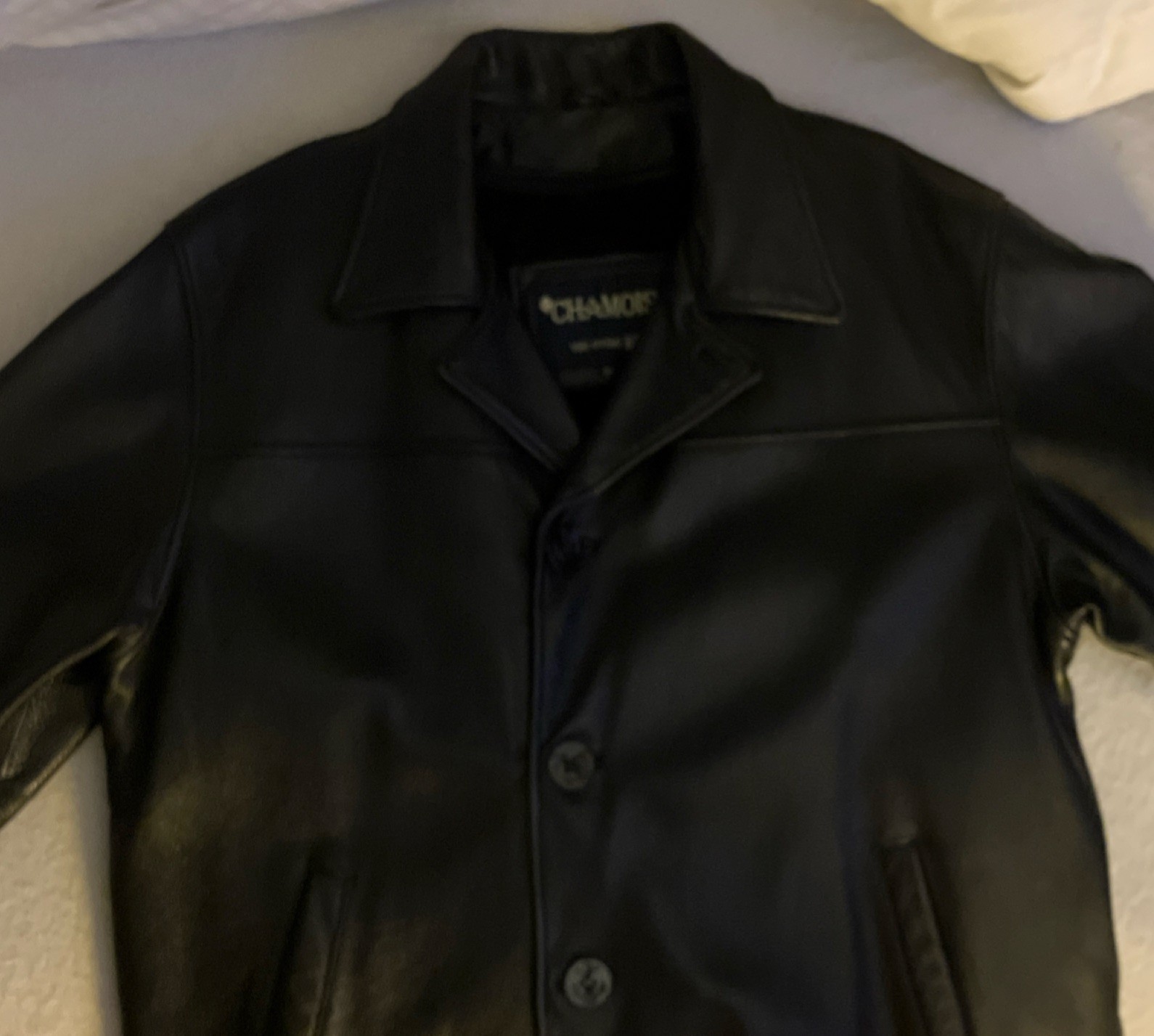 Chamois Black Leather Pea coat Men’s XL Mid-Length
