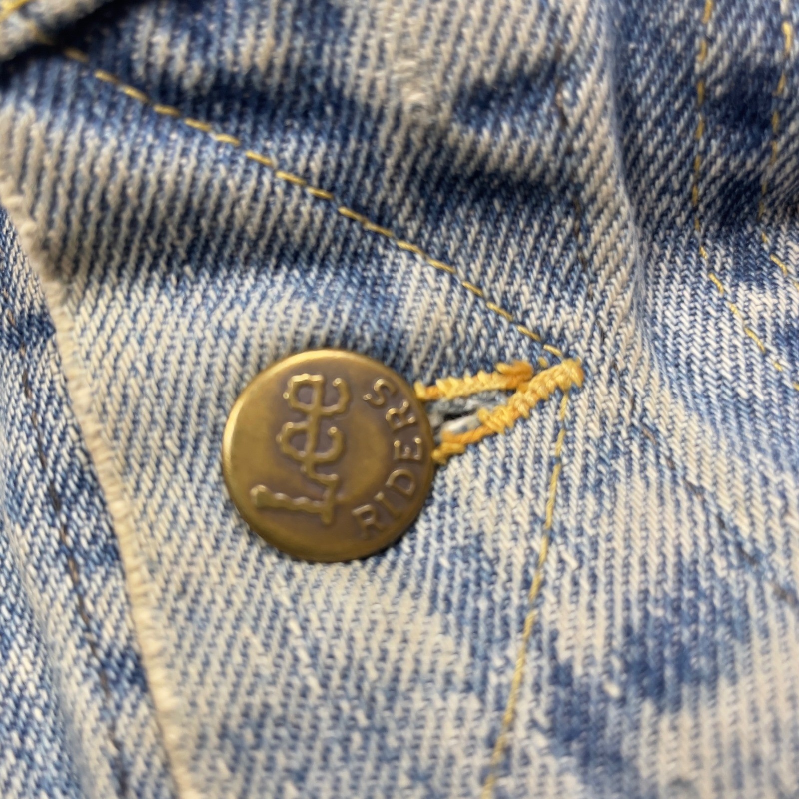VTG 70s Lee Riders 101-J Cowboy Denim Jacket USA Faded Distressed Union M 19×20