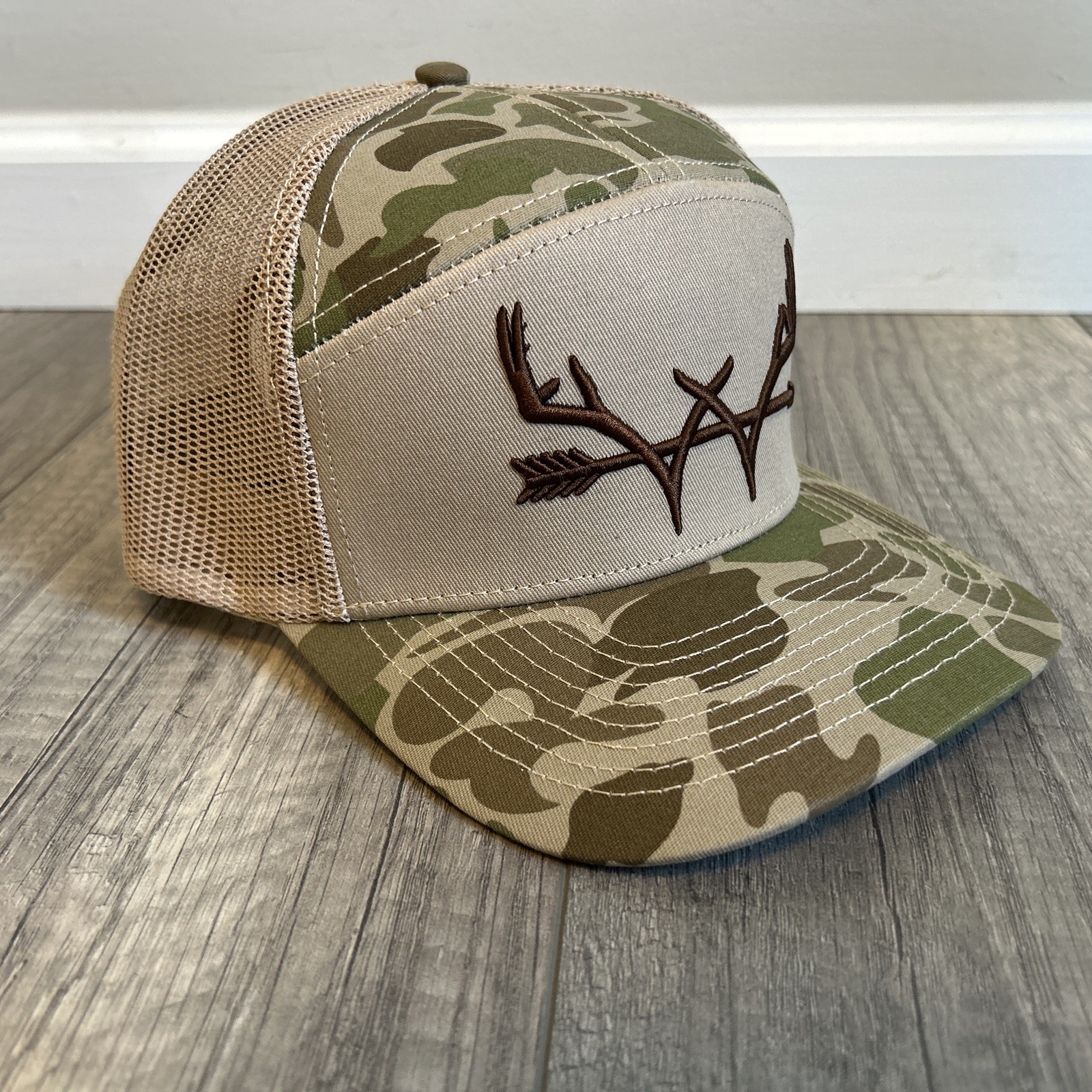 2 Webb Western Camouflage Antler Men’s Hats SnapBack Mesh Brown Beige Lot Pair