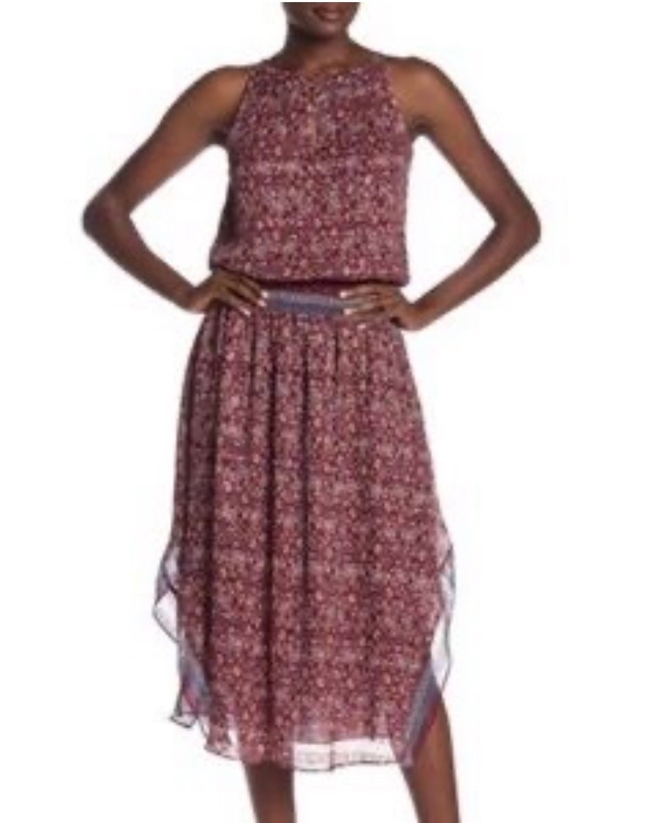 Ramy Brook womens M Maren Smocked Silk metallic Paisley Midi Dress grecian lurex