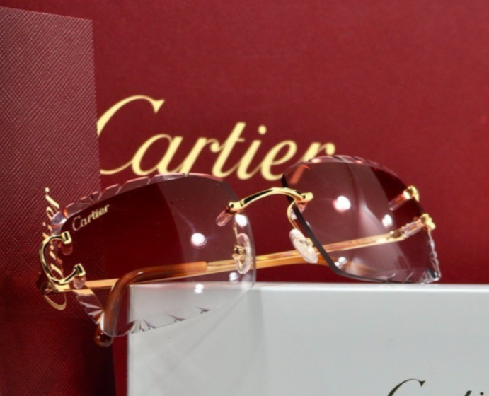 Cartier rimless sunglasses piccadilly glasses Diamond Cut decor BIG C gold Frame