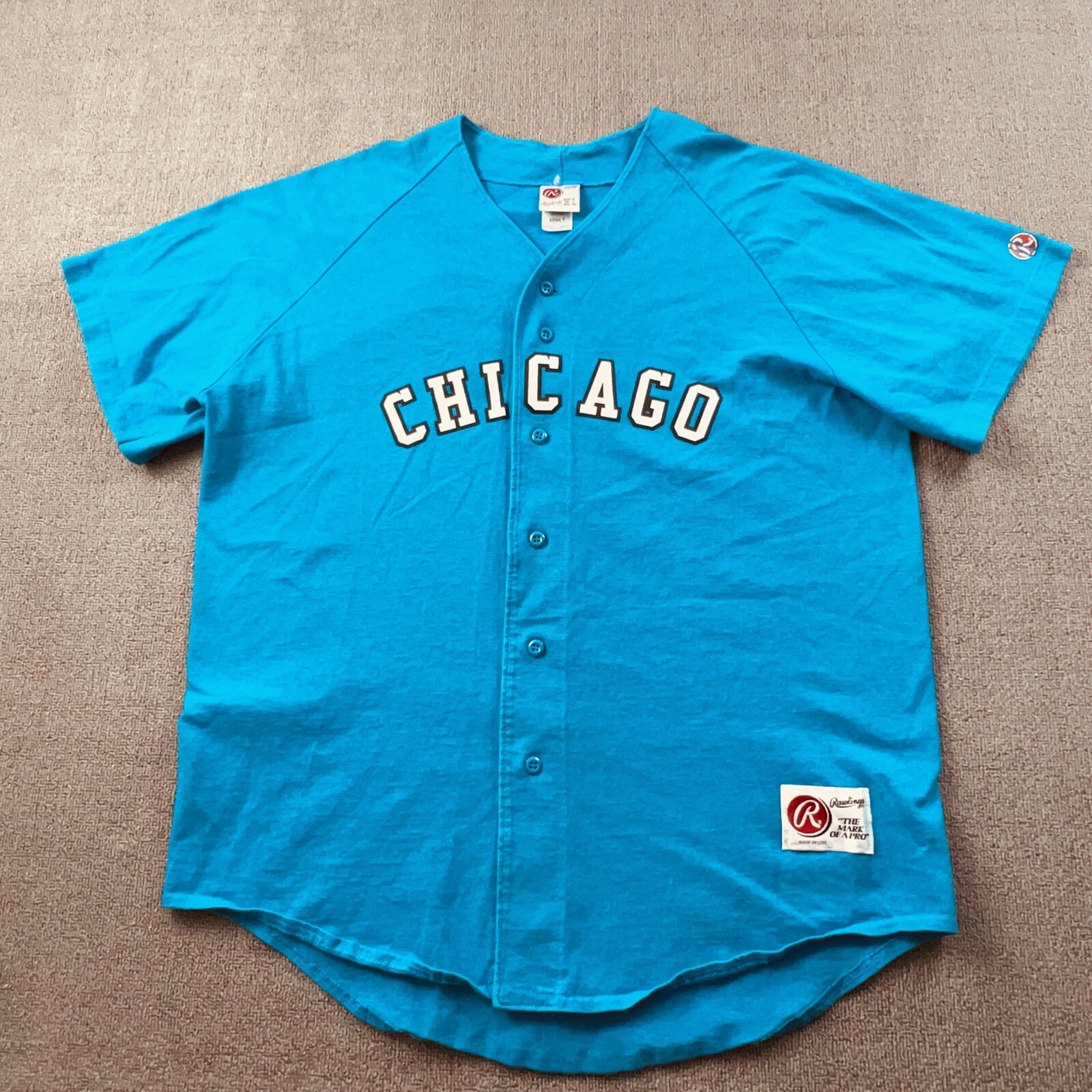 Vintage Rawlings Shirt Adult Extra Large Blue Button Up Short Sleeve Chicago Men