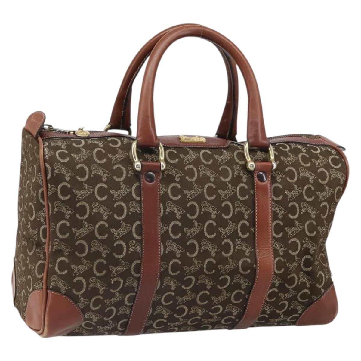 CELINE C Macadam Canvas Horse Carriage Hand Bag Brown Gold Auth gh1632