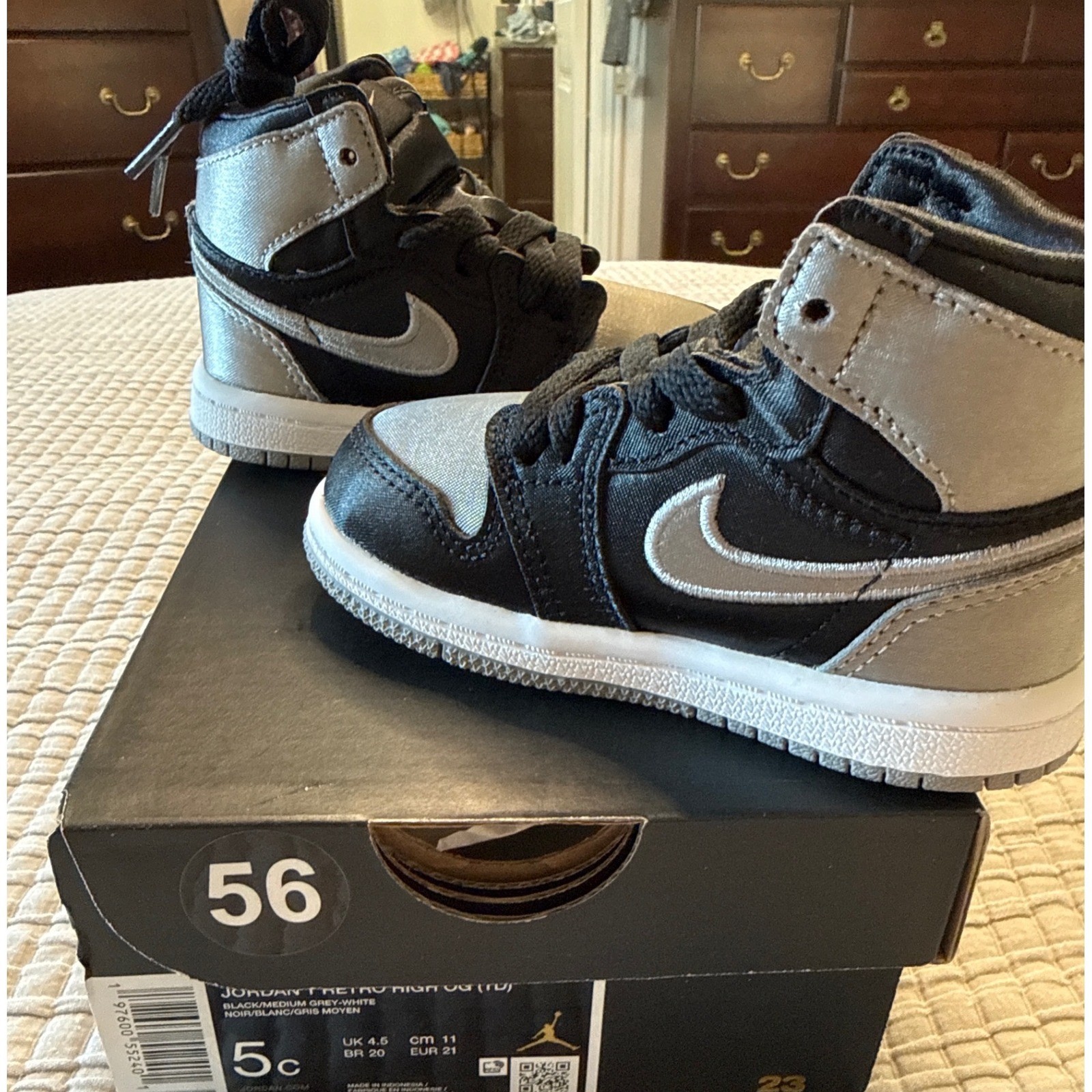 Nike Air Jordan 1 Retro High OG TD Black Grey White 5C FD5305-010 Brand New w/