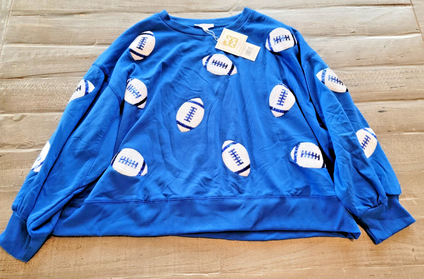 Mary Square Womens Large Blue Football Game Day Superbowl Homecoming Sweatshirt