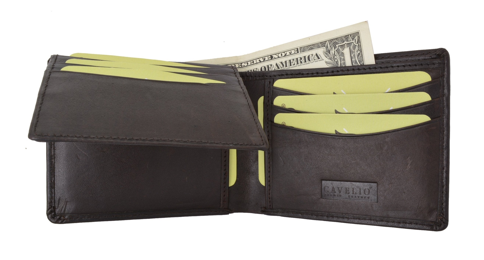 Cavelio High Quality Mens Genuine Leather Flap Up ID Card Holder Bifold Wallet