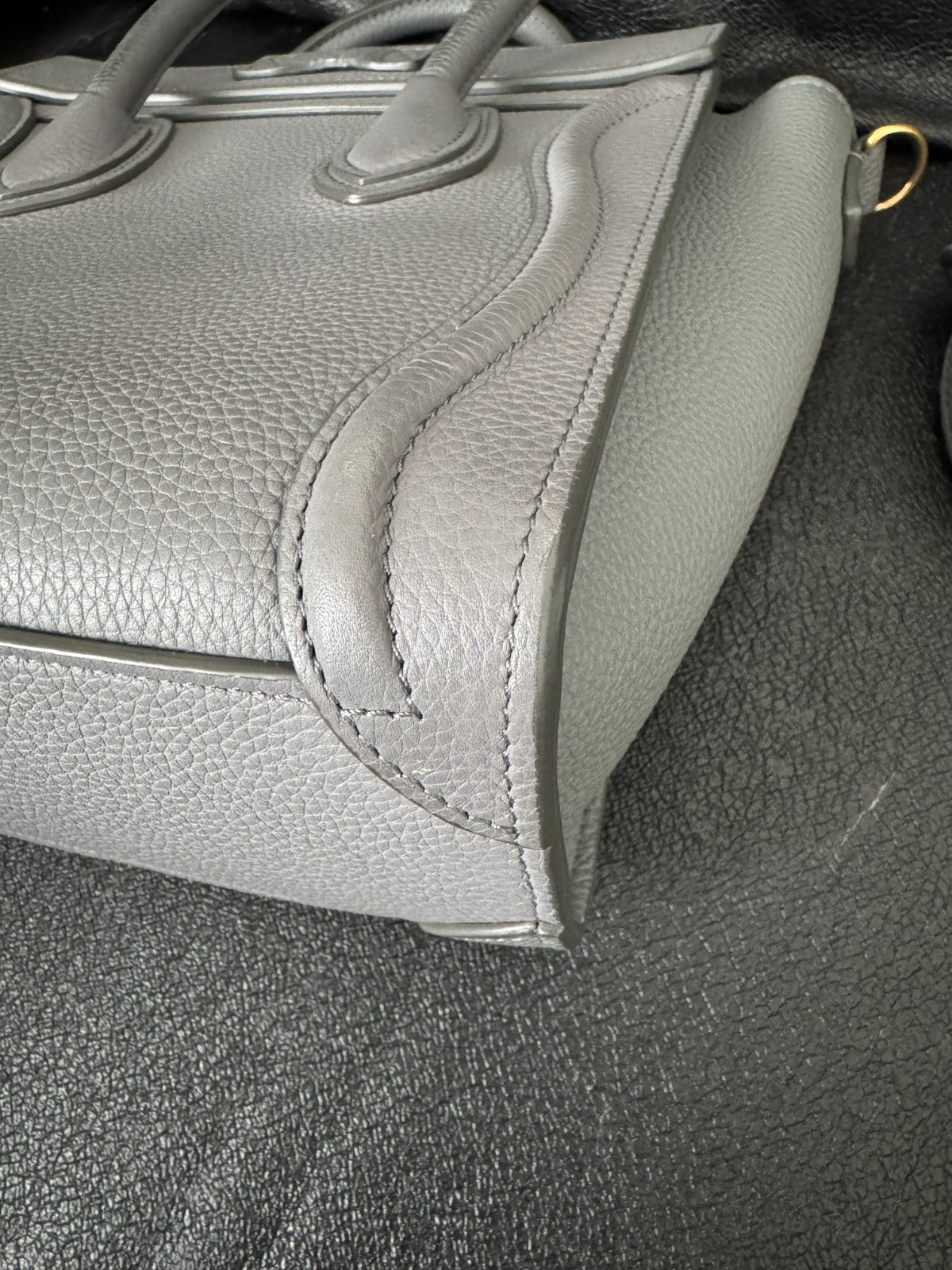 CELINE Luggage Nano Shopper Shoulder Bag Purse Handbag Calf Leather Grey Gold HW