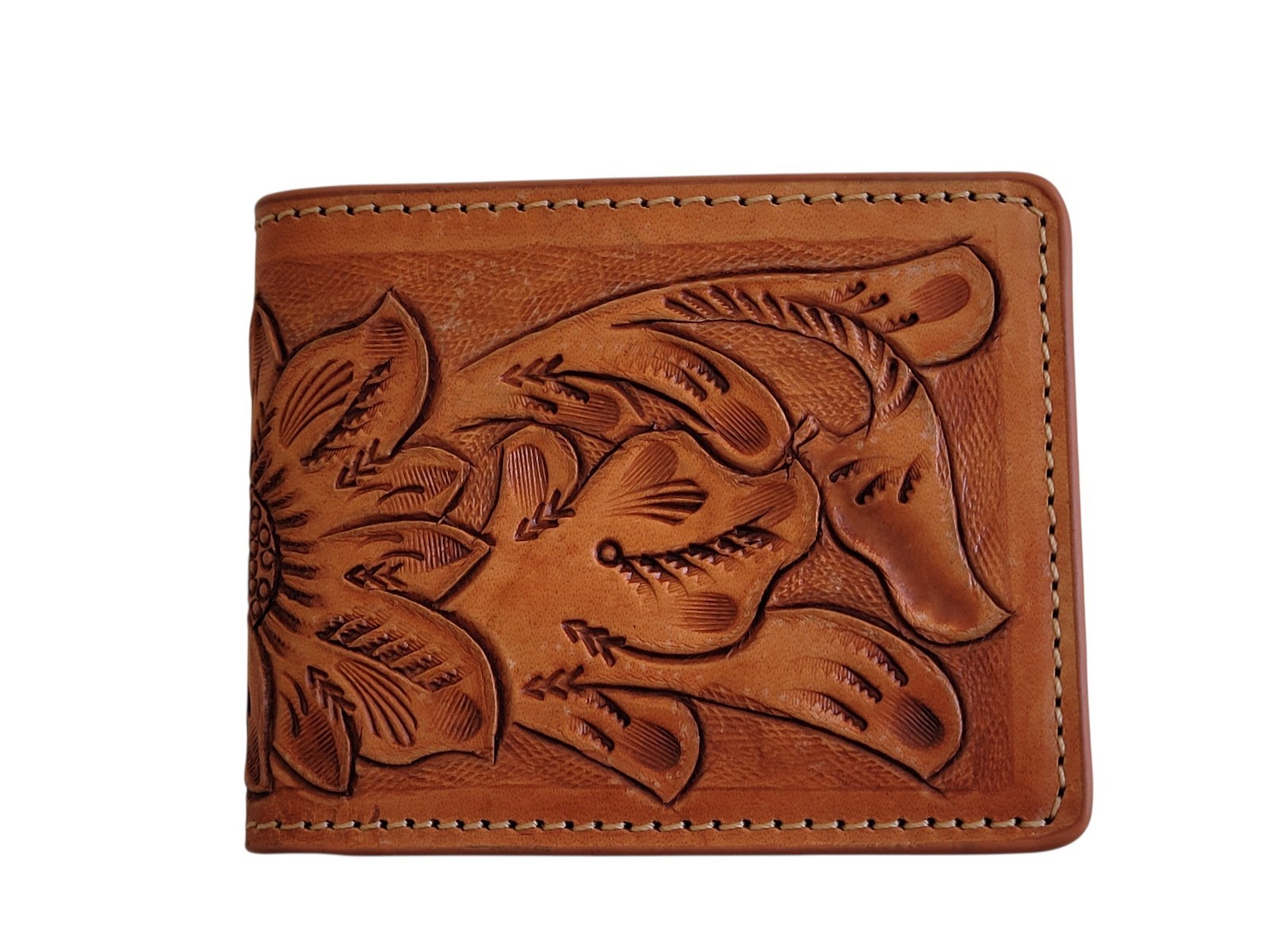 Hand Tooled Genuine Leather Bifold Wallet – Leather RFID Men Wallet Sunflower