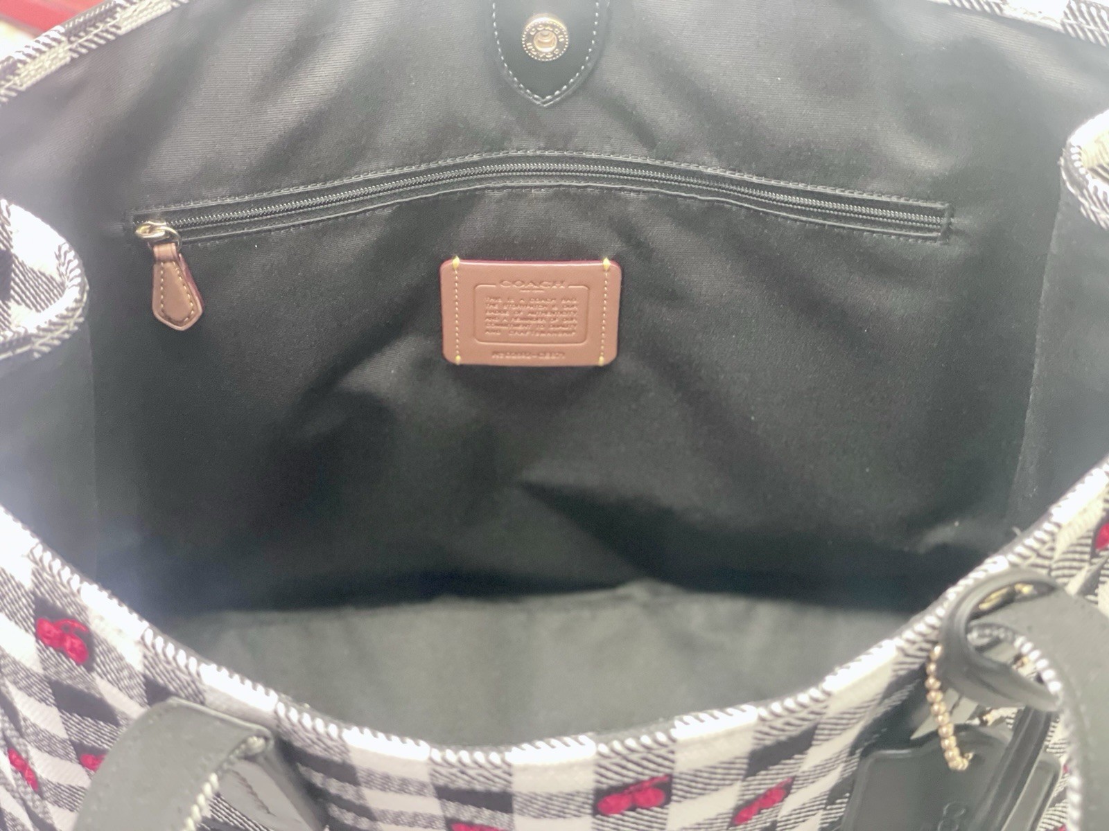 NWT COACH Tote Bag With Gingham Print CES71 in Black Multi Authentic 🍒