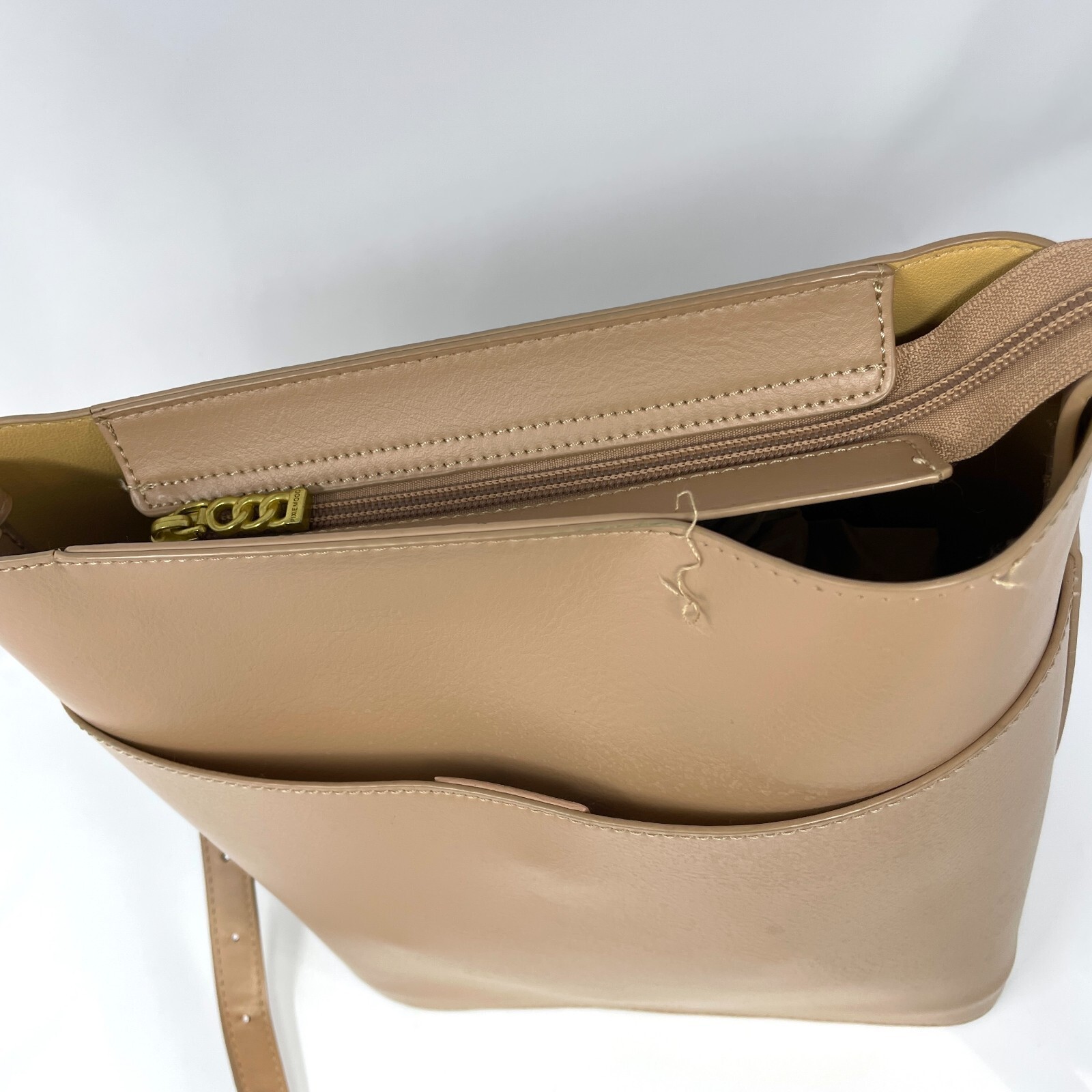 Pixie Mood Mag 10.25 x 11 Vegan Leather Crossbody Bag, Sand Color (flaws)