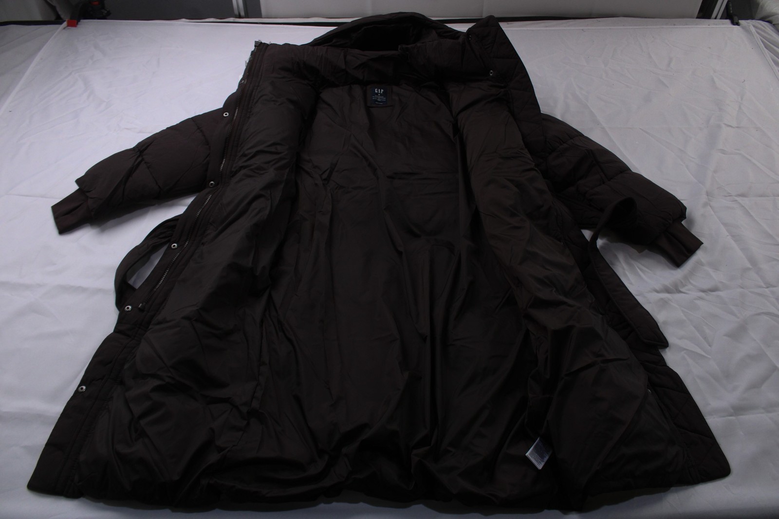 Gap Women’s Belted Long Hooded Zip Up Puffer Coat BE5 Terra Brown Medium