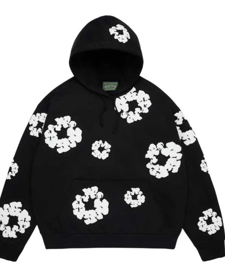 Men’s 2XL Black Pullover Hoodie White Graphic Print Hood Pockets